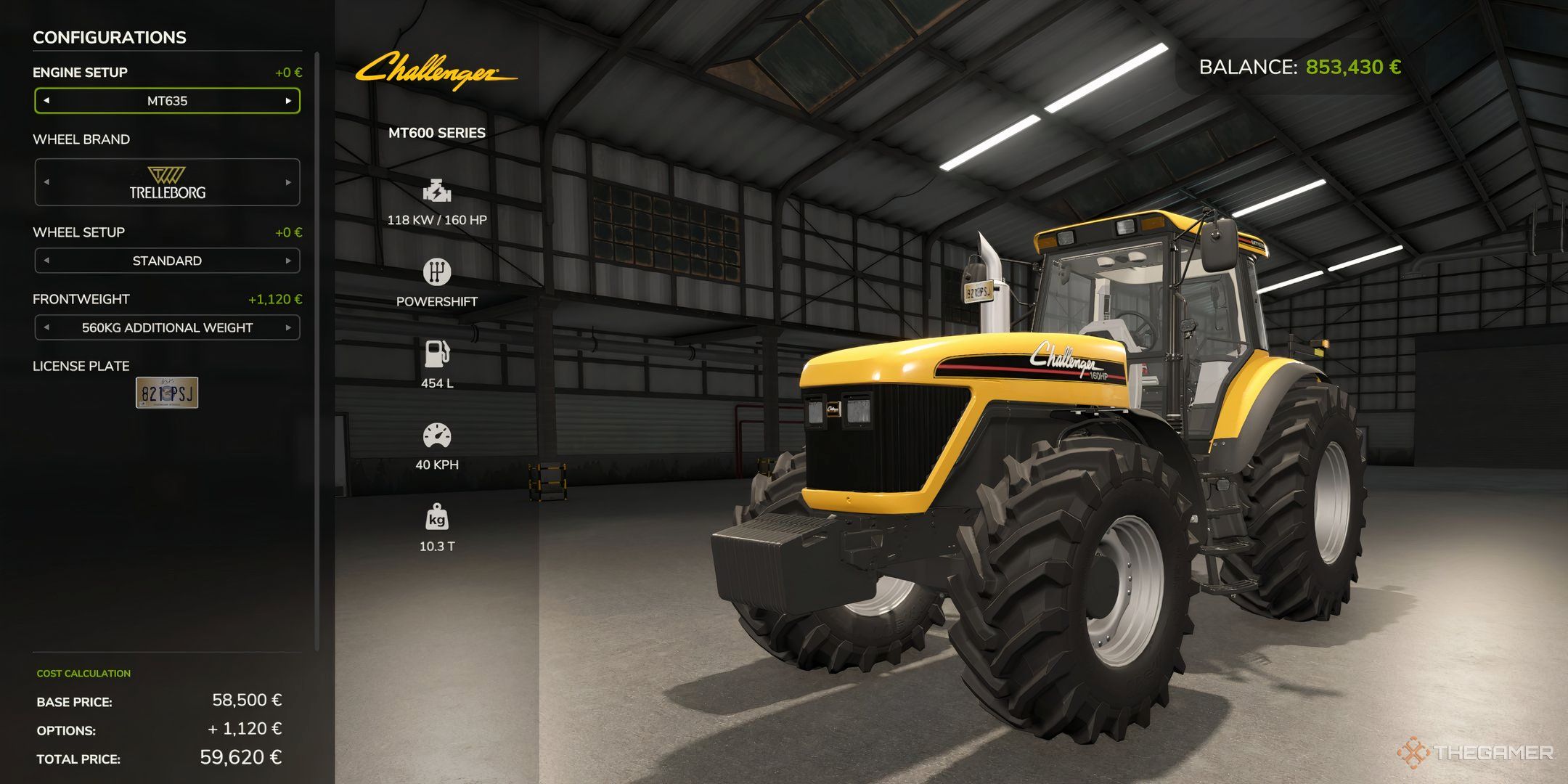 Previewing the Challenger MT600 Series in Farming Simulator 25's Garage.