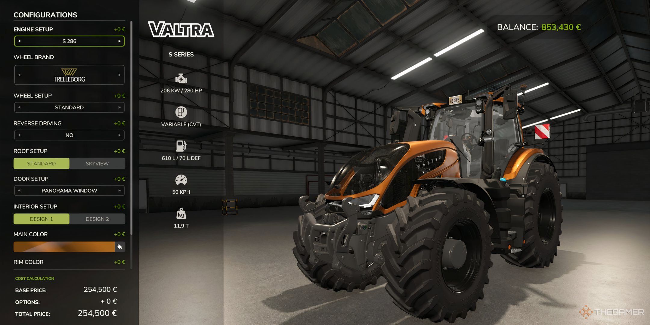 Previewing the Valtra S Series in Farming Simulator 25's Garage.