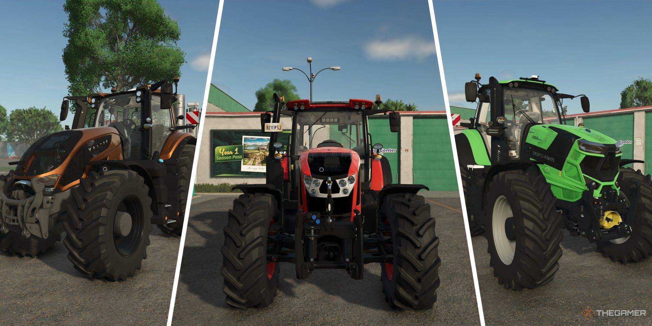 Showcasing three tractors, the Valtra S Series on the left, the 7250 TTV HD on the right, and the Crystal HD 170 in the center in Farming Simulator 25.