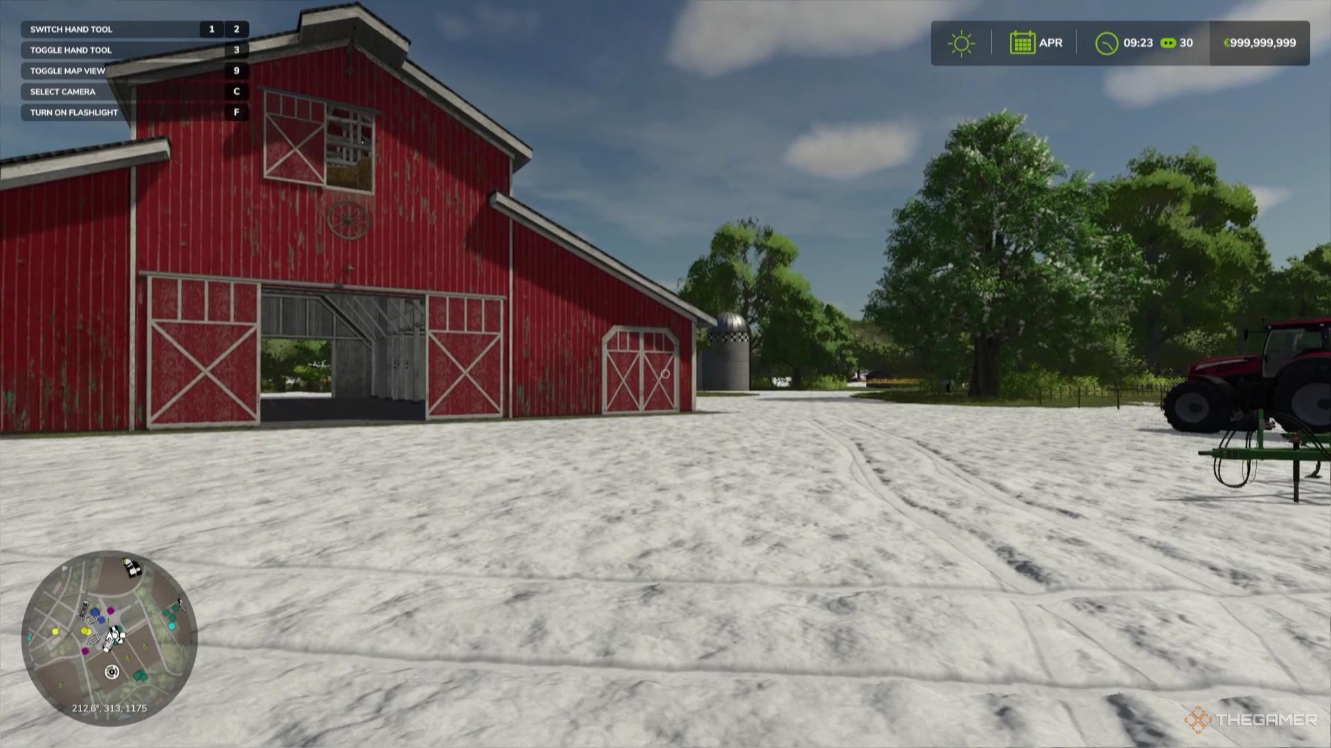 The farm sits covered in a blanket of snow in Farming Simulator 25.