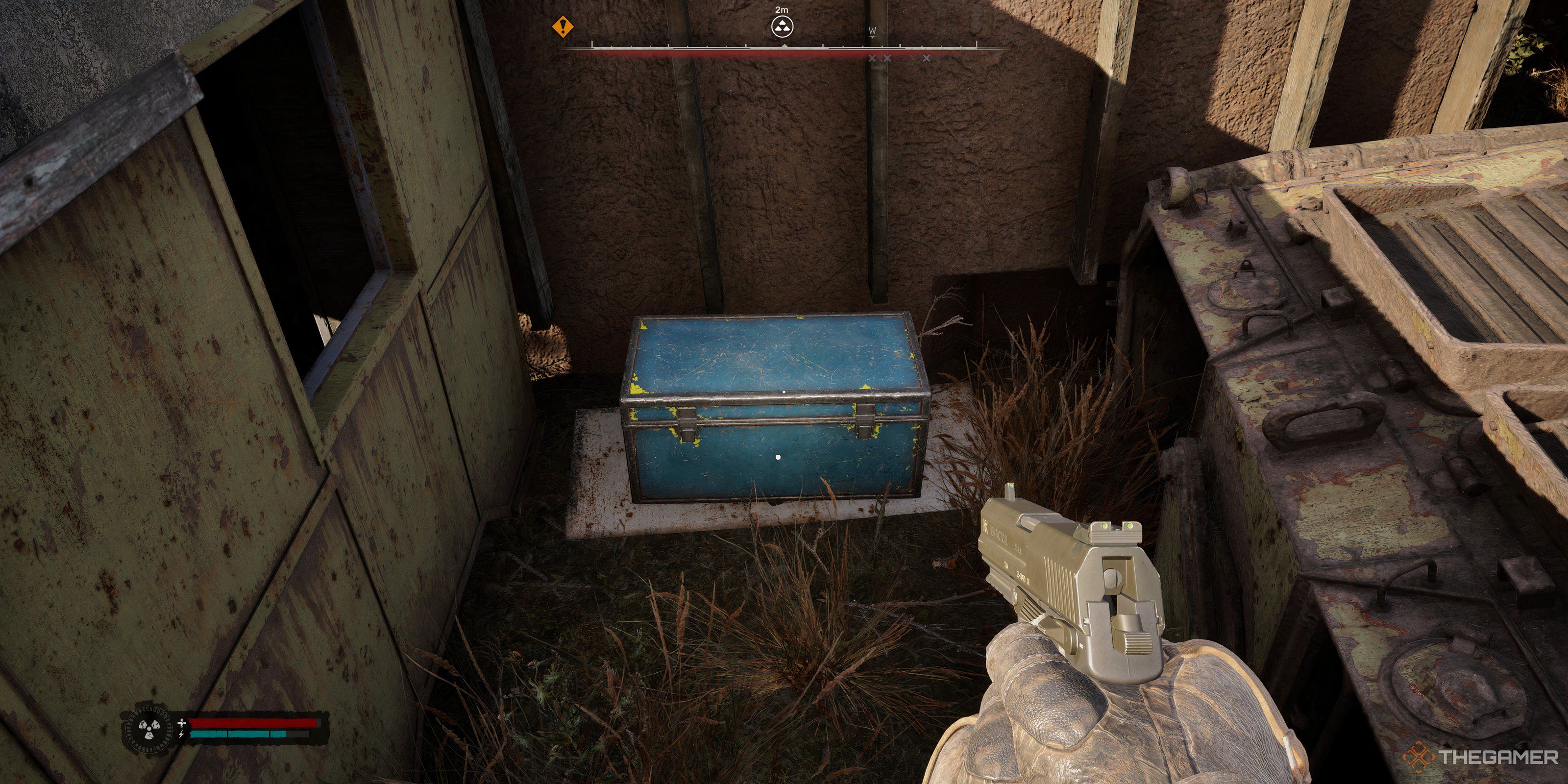 A stash in a junkyard in Stalker 2: Heart of Chornobyl.