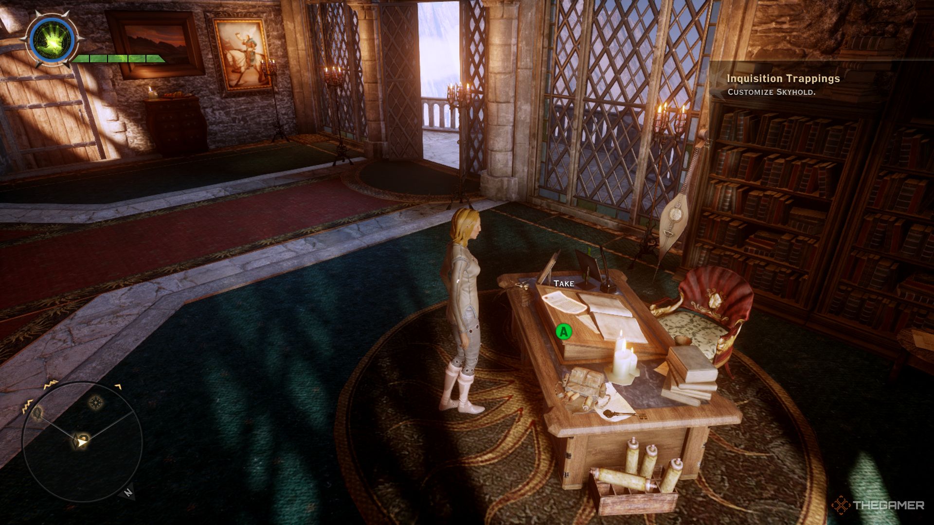 Dragon Age Inquisition screenshot of the Inquisitor stood next to the piece of paper on his desk.