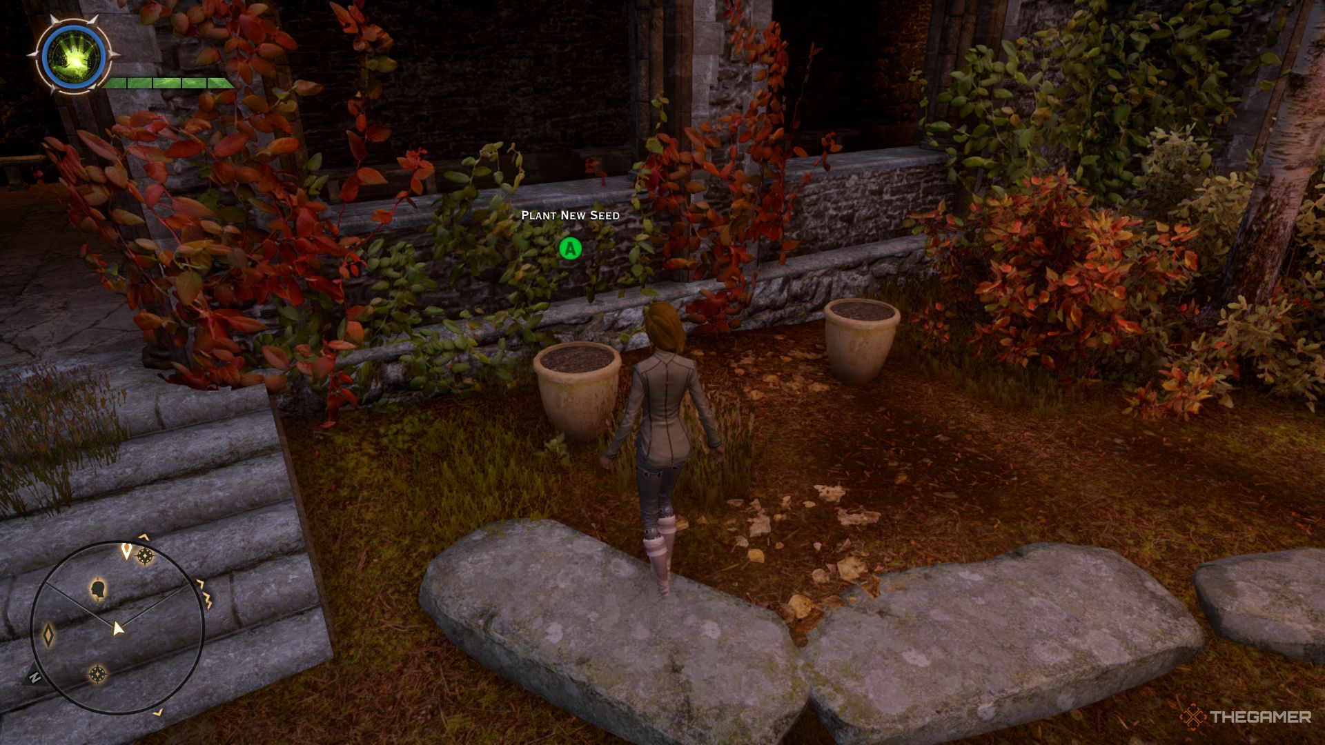 Dragon Age Inquisition screenshot of the Inquisitor standing next to a flower pot.