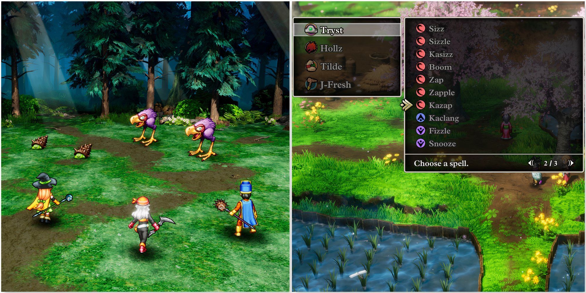 Fighting a battle and Kazap skill in Dragon Quest 3 HD-2D Remake