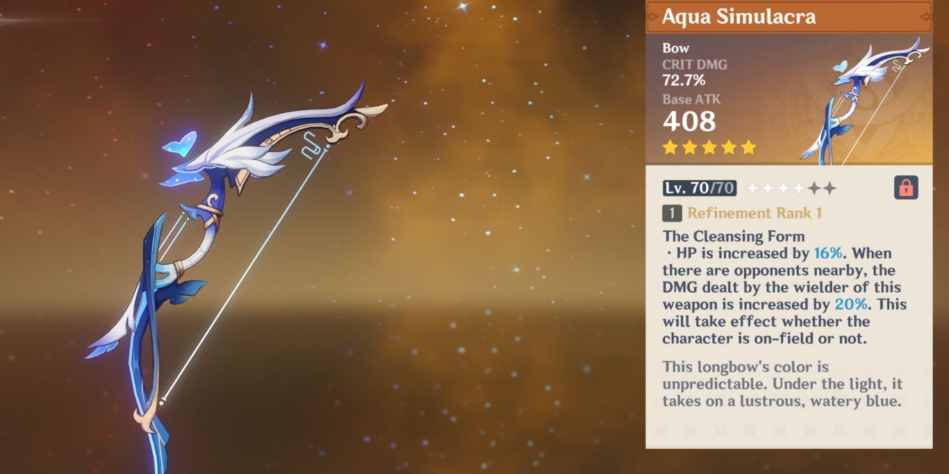 Genshin Impact's stat page with Aqua Simulacra and its description.