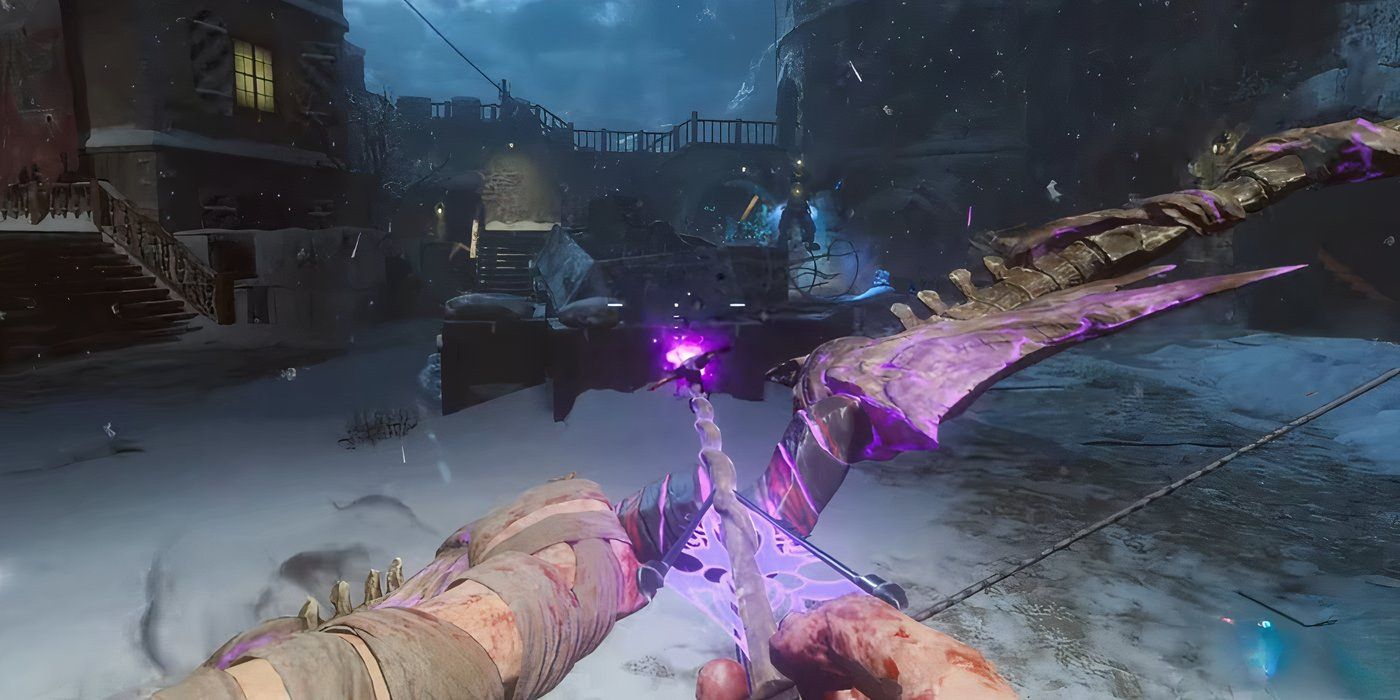 Black Ops 3 Zombies Void Bow firing at an enemy hideout.