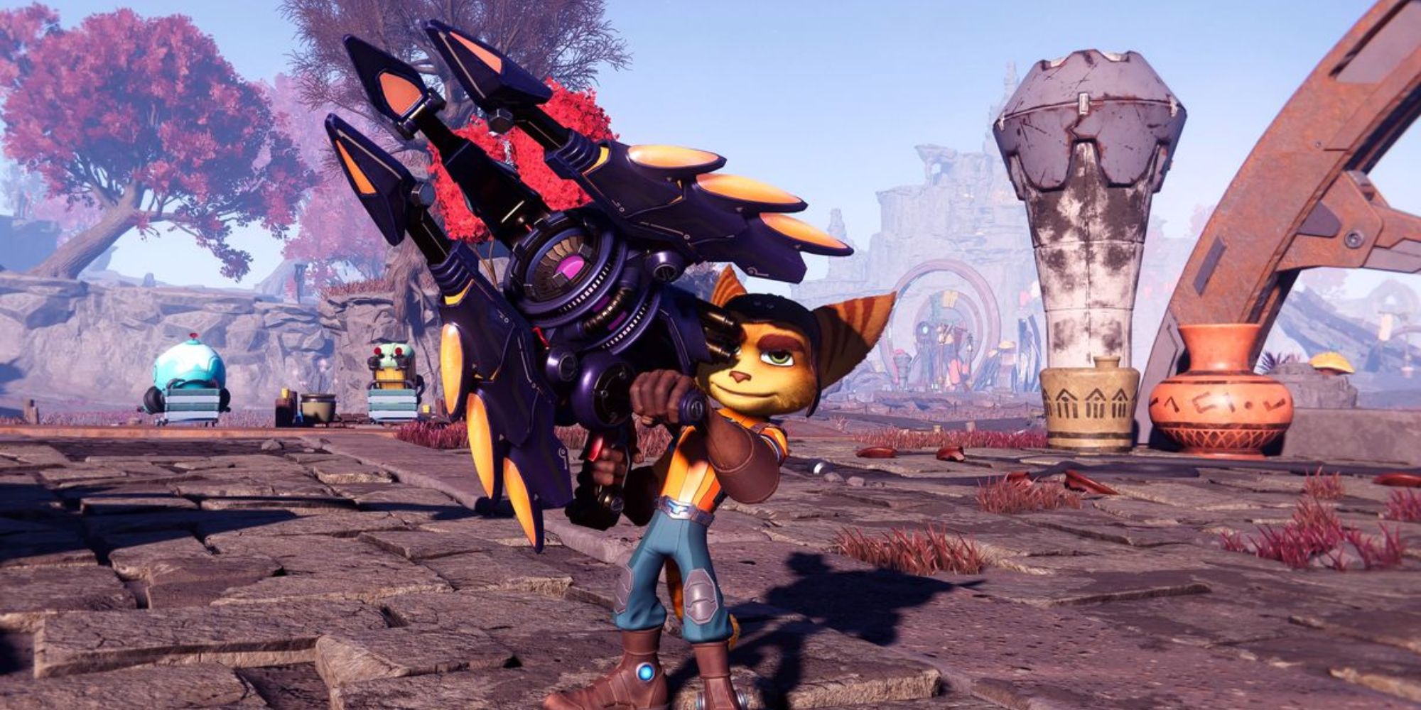 Ratchet and Clank Rift Apart RYNO 8 being shot.