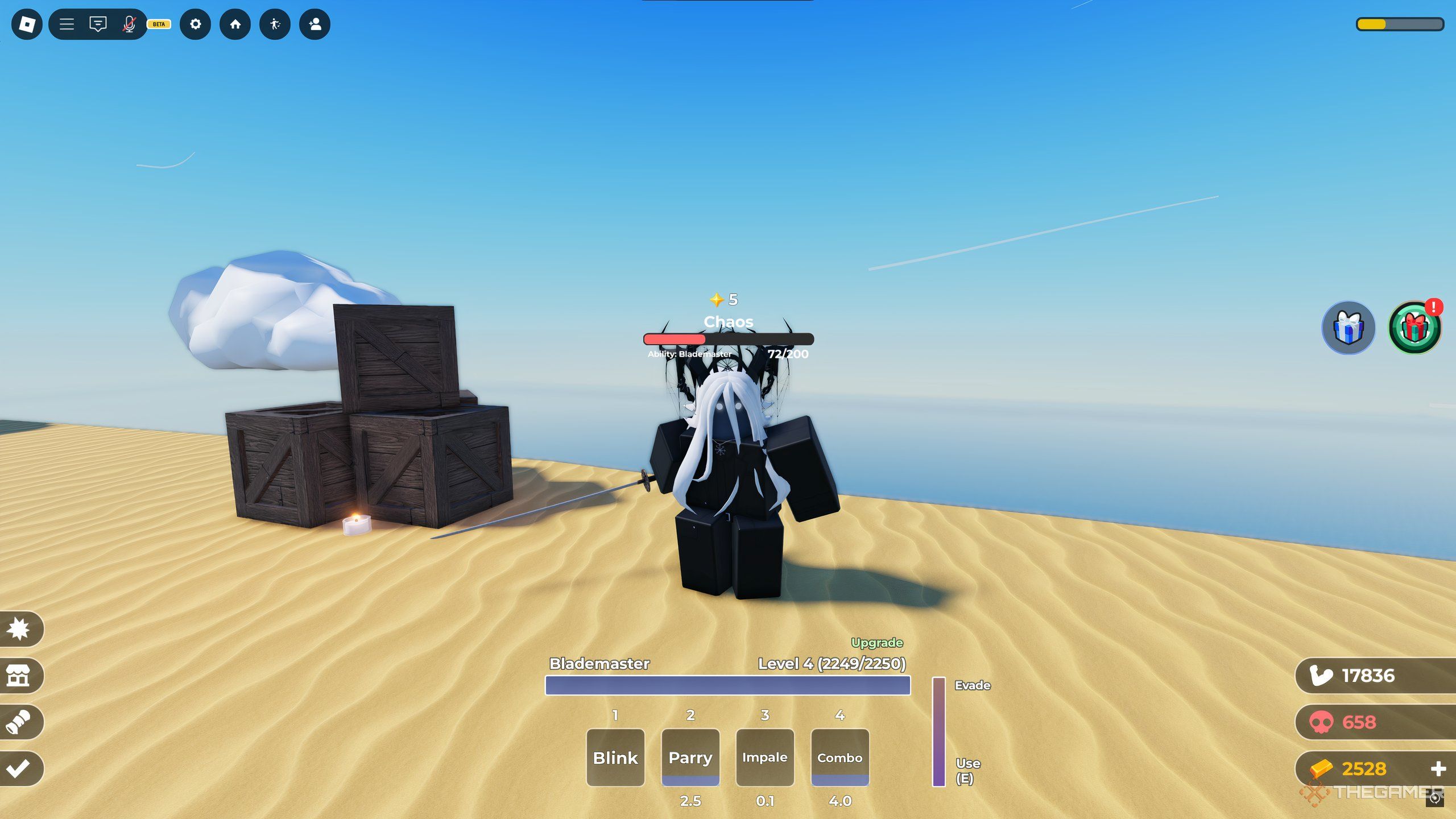 A player with a kill streak of five, in Roblox: Fight For Survival.