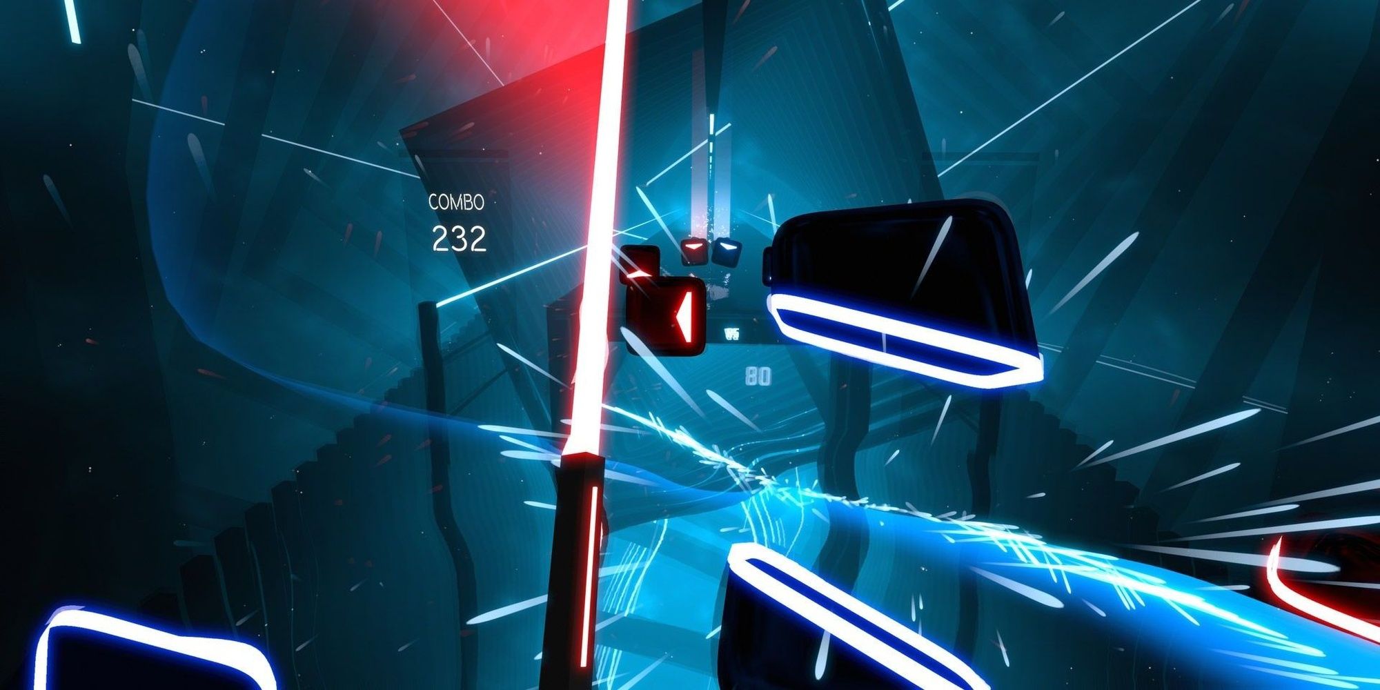 Beat Saber: Using The Sabres To Slice Through Rhythm Shapes.