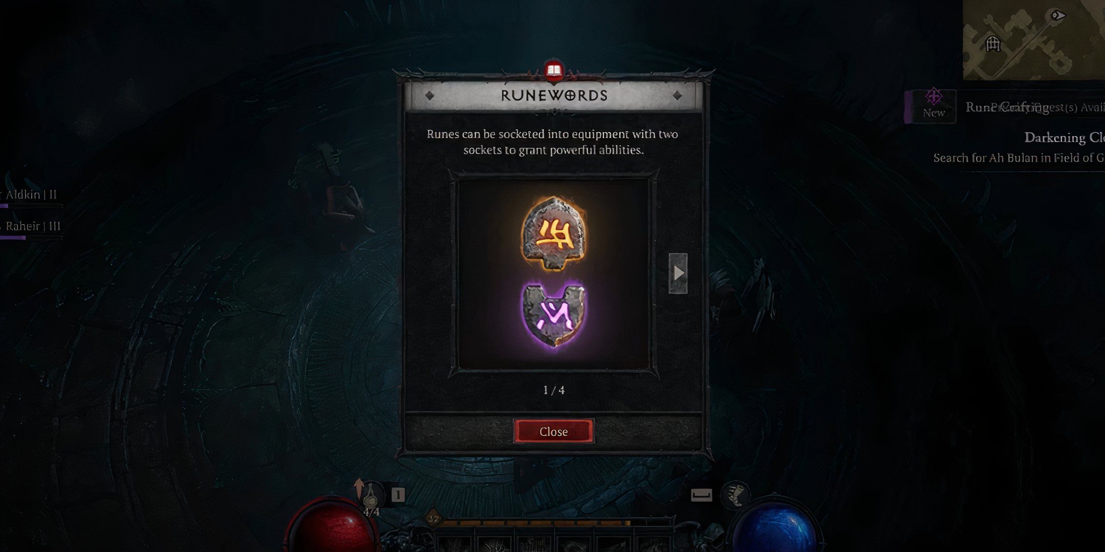 Screenshot of DIablo 4 runes.