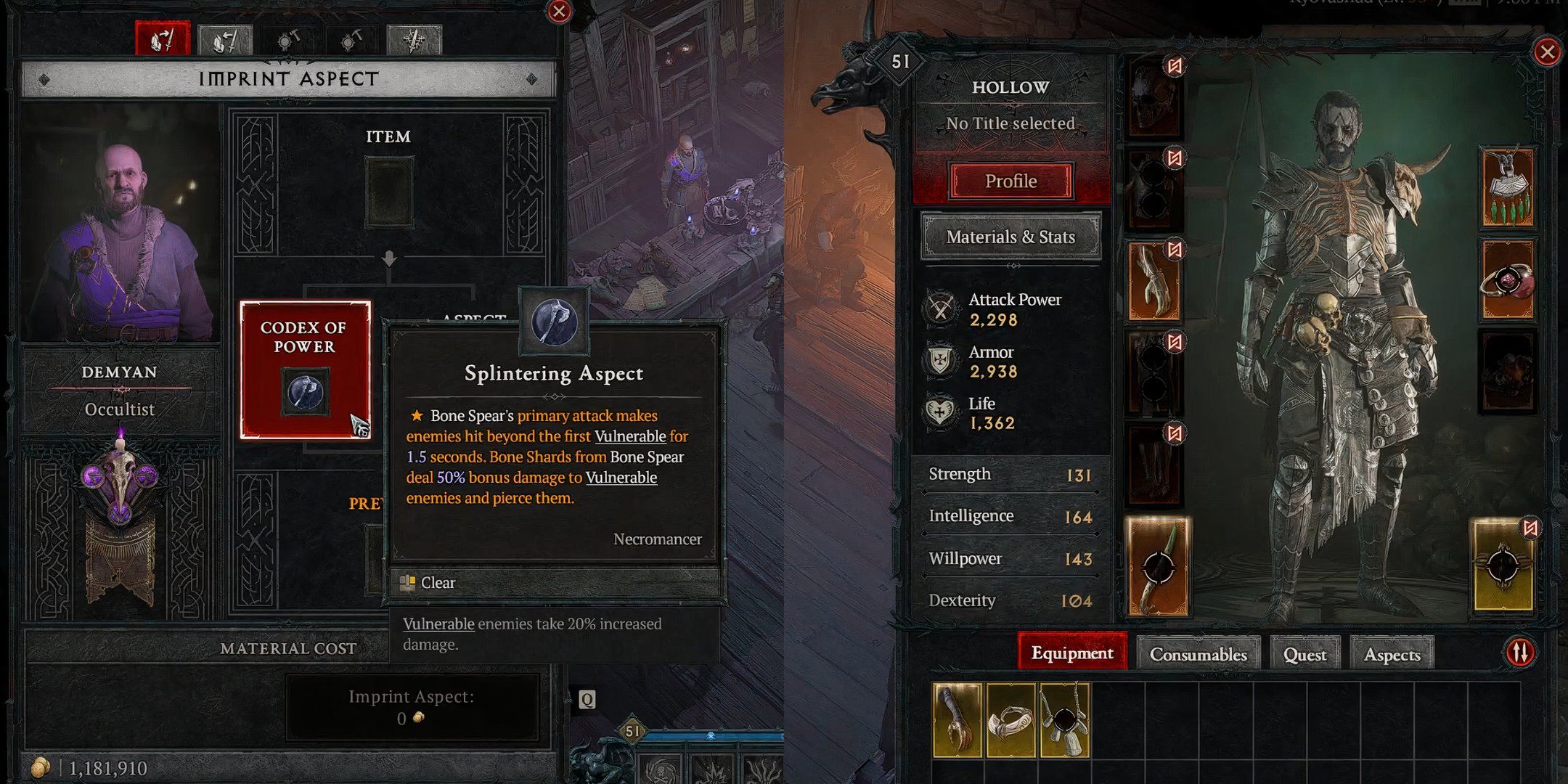 Screenshot of Diablo 4 inventory of legendary equipment.