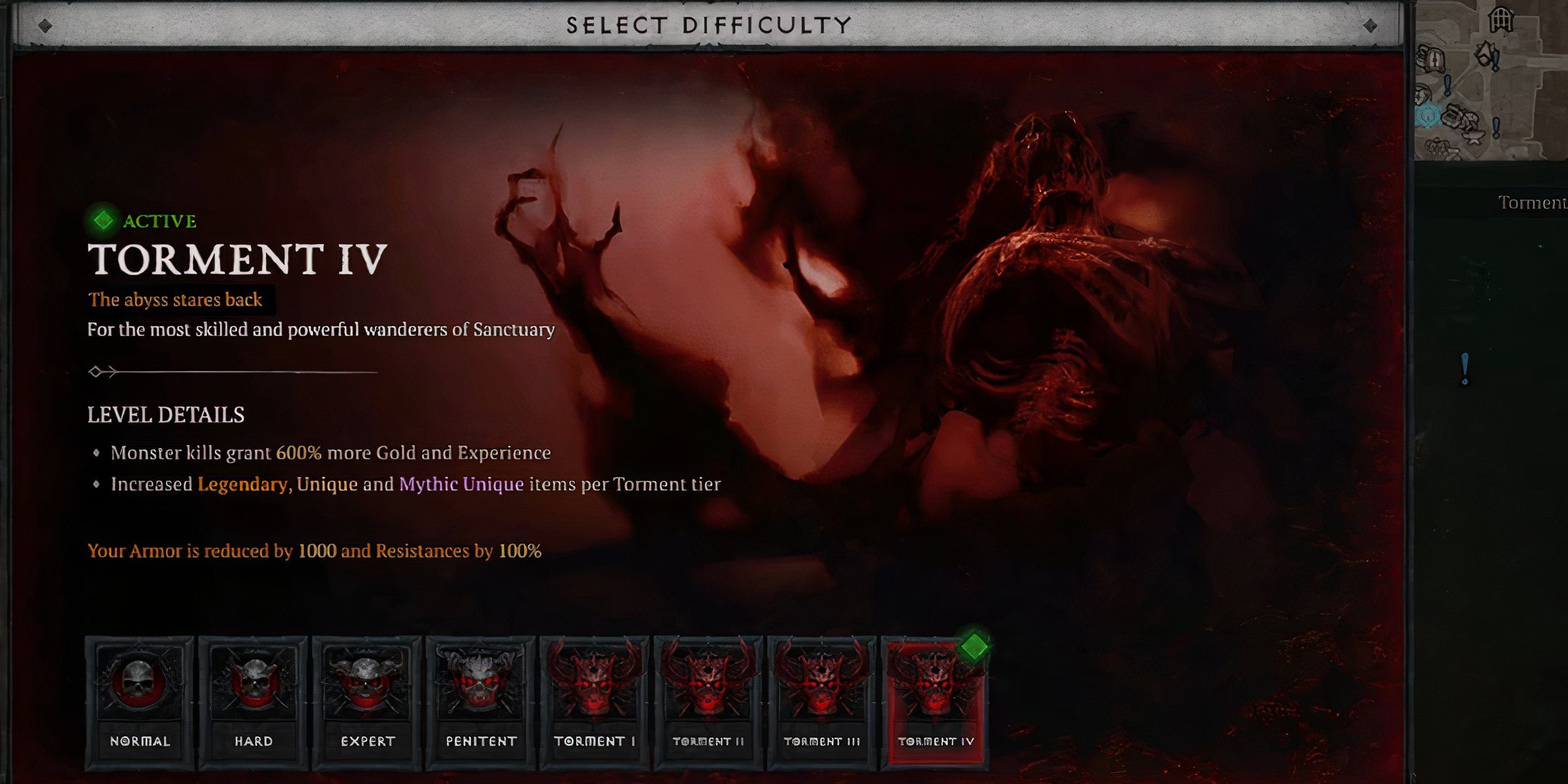 Screenshot of Diablo 4 Torment tiers.