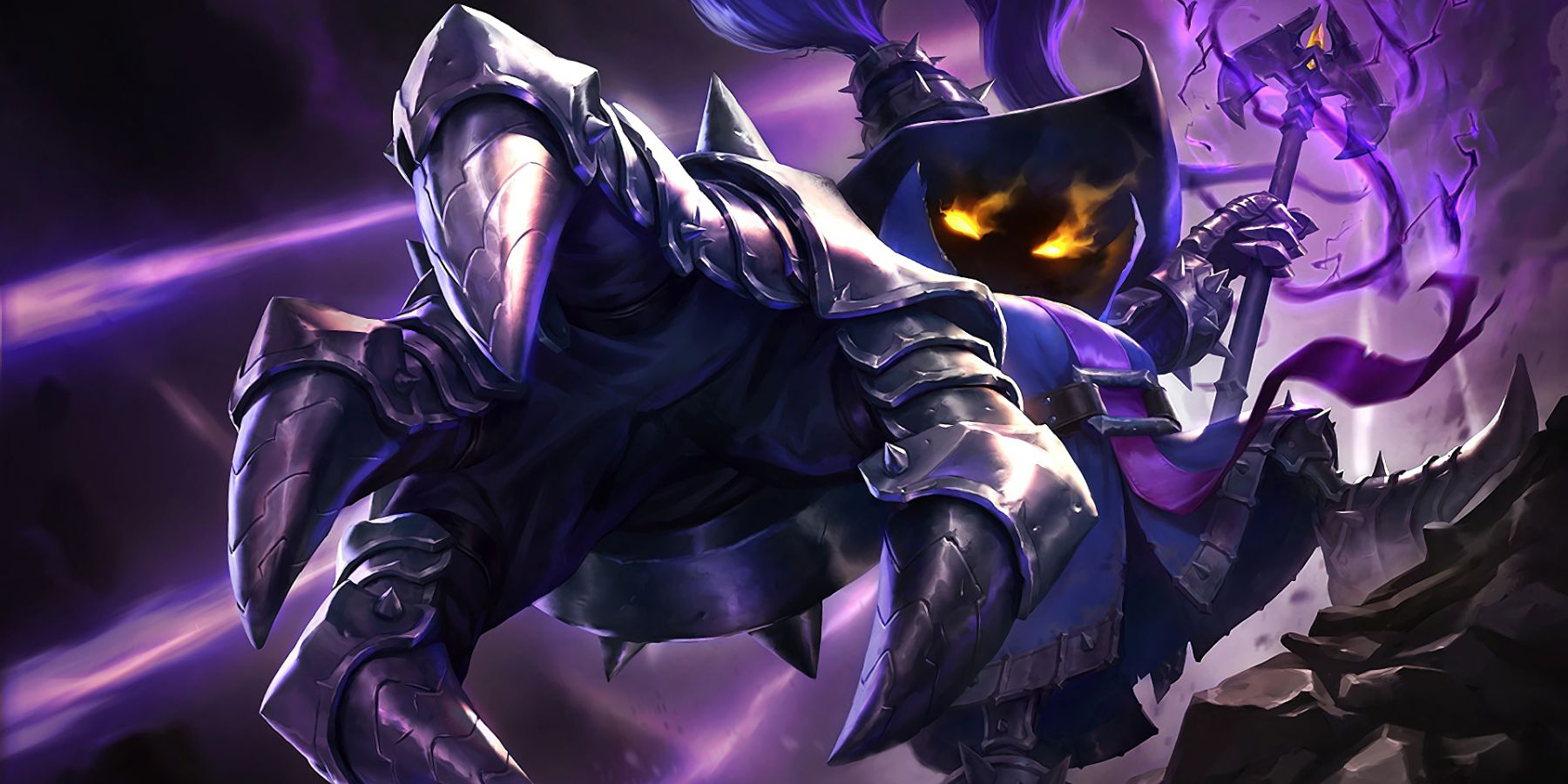 Veigar performs dark magic in his League of Legends splash art.