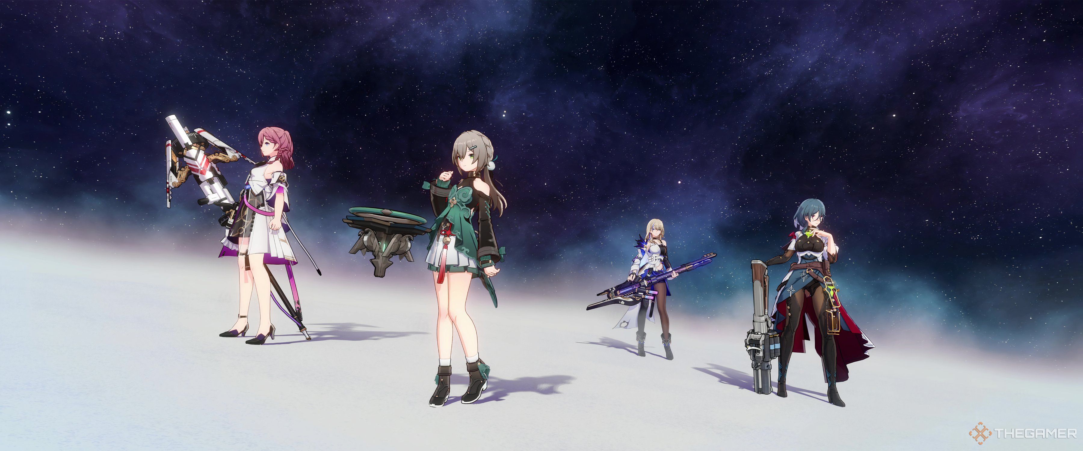 Asta, Qingque, Serval, and Natasha in a team in Honkai: Star Rail.