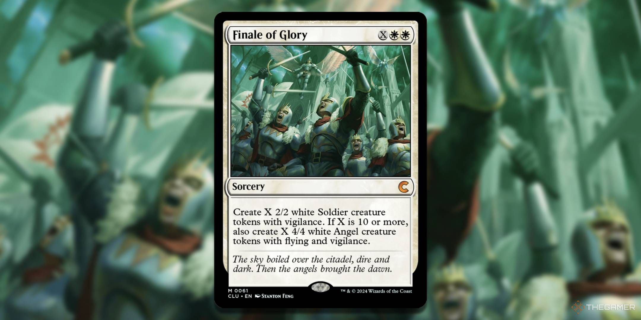 MTG Finale of Glory card with the art in the background.