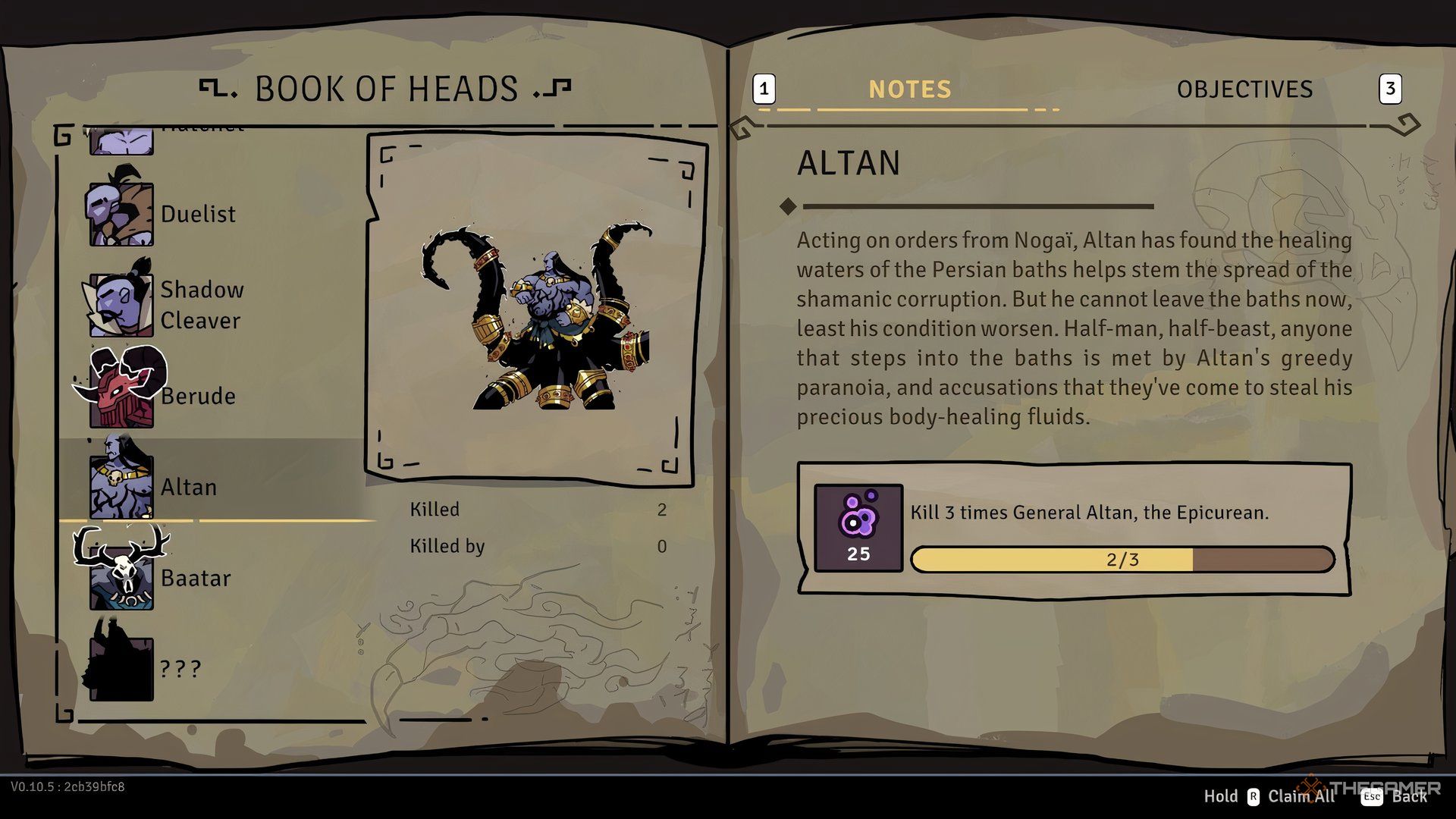 General Altan's entry in the Book of Heads, in the Rogue Prince of Persia. 