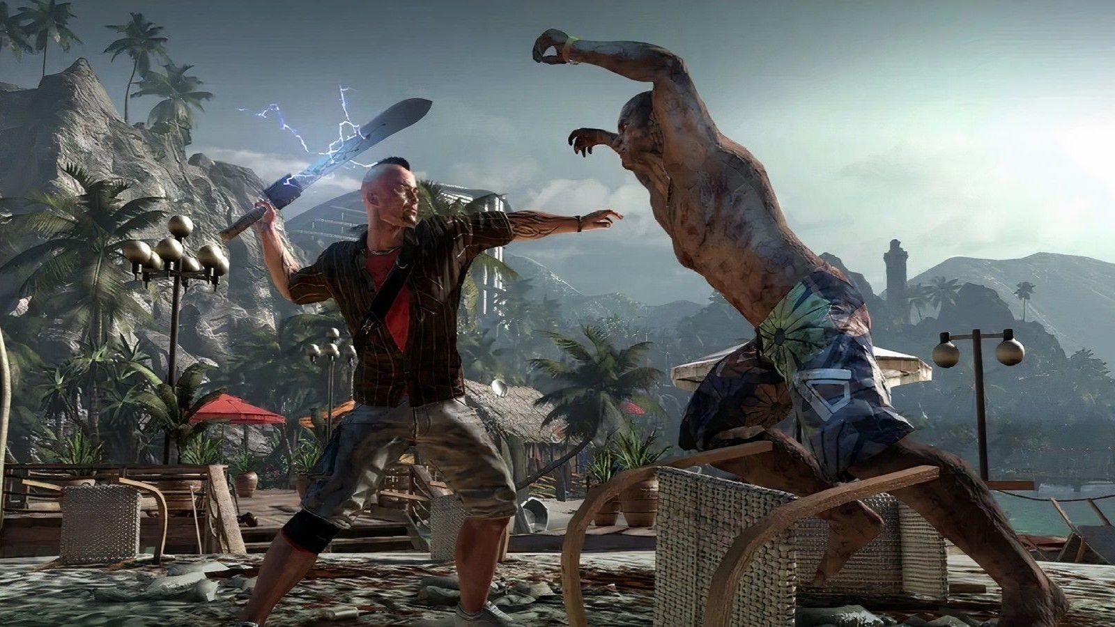 An image of a human about to kill a zombie in Dead Island.