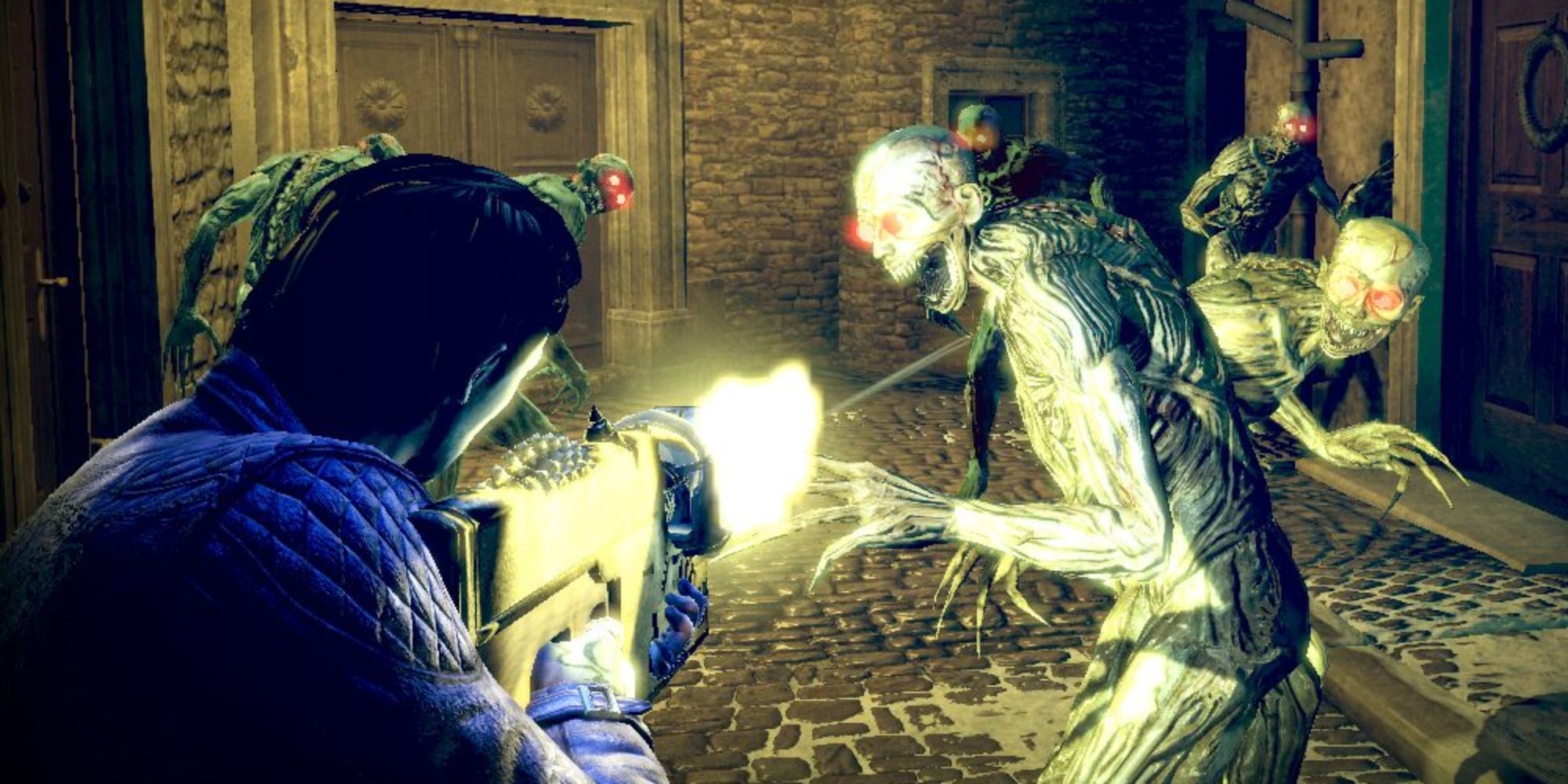 Shadows Of The Damned Screenshot Of Garcia Hotspur Shooting Creatures.