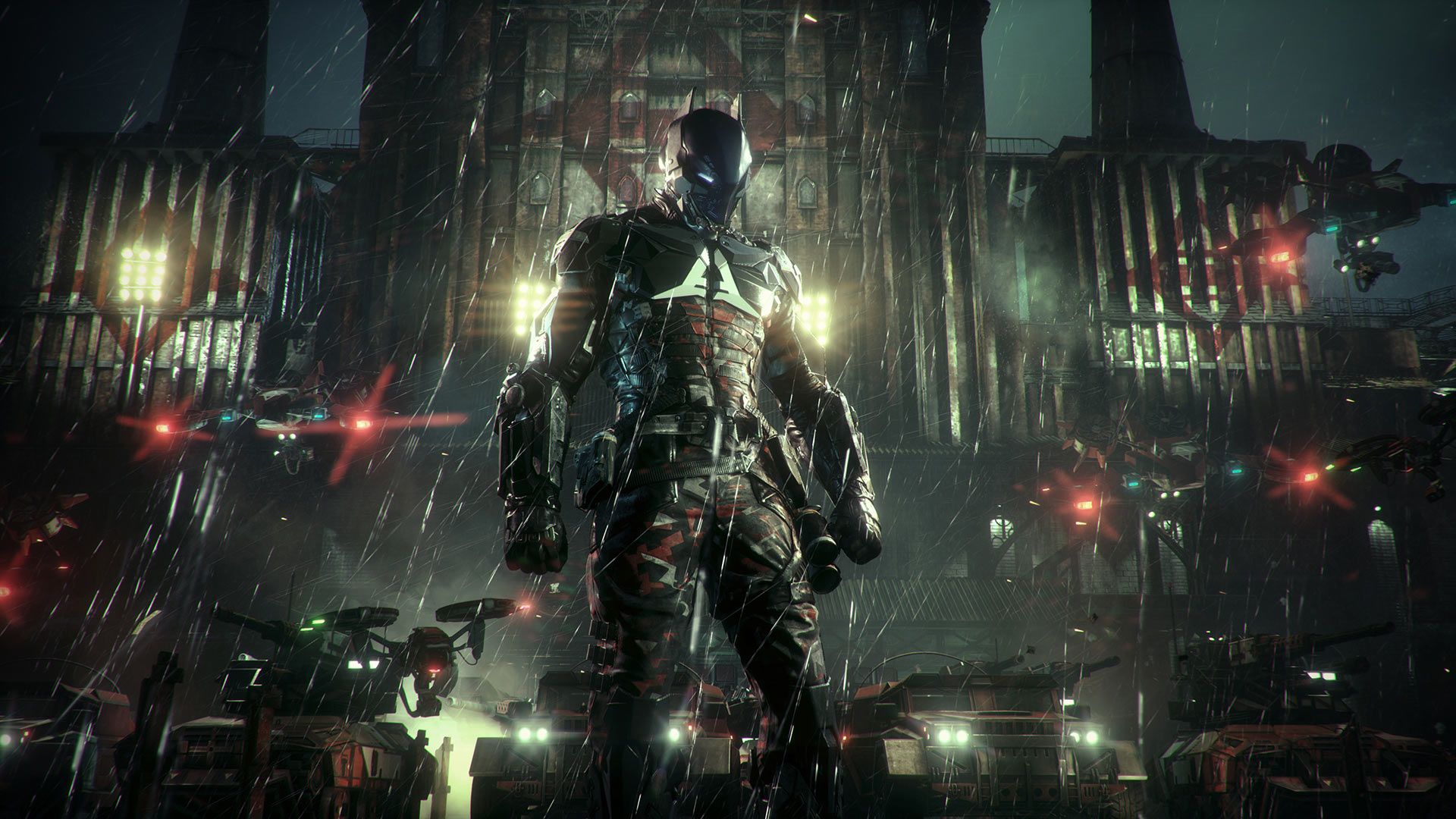 A picture of the Arkham Knight from Batman: Arkham Knight. 