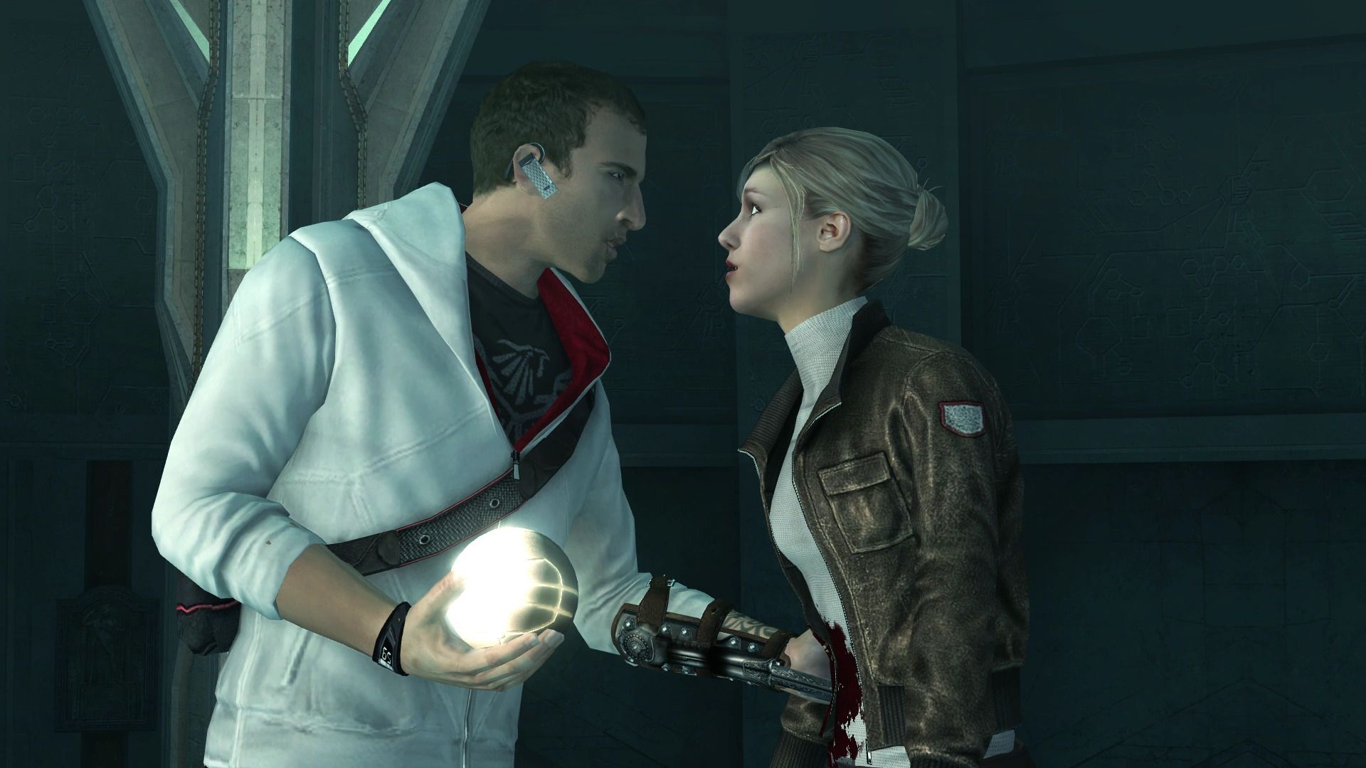 A picture of Desmond stabbing Lucy Stillman in Assassin's Creed Brotherhood. 