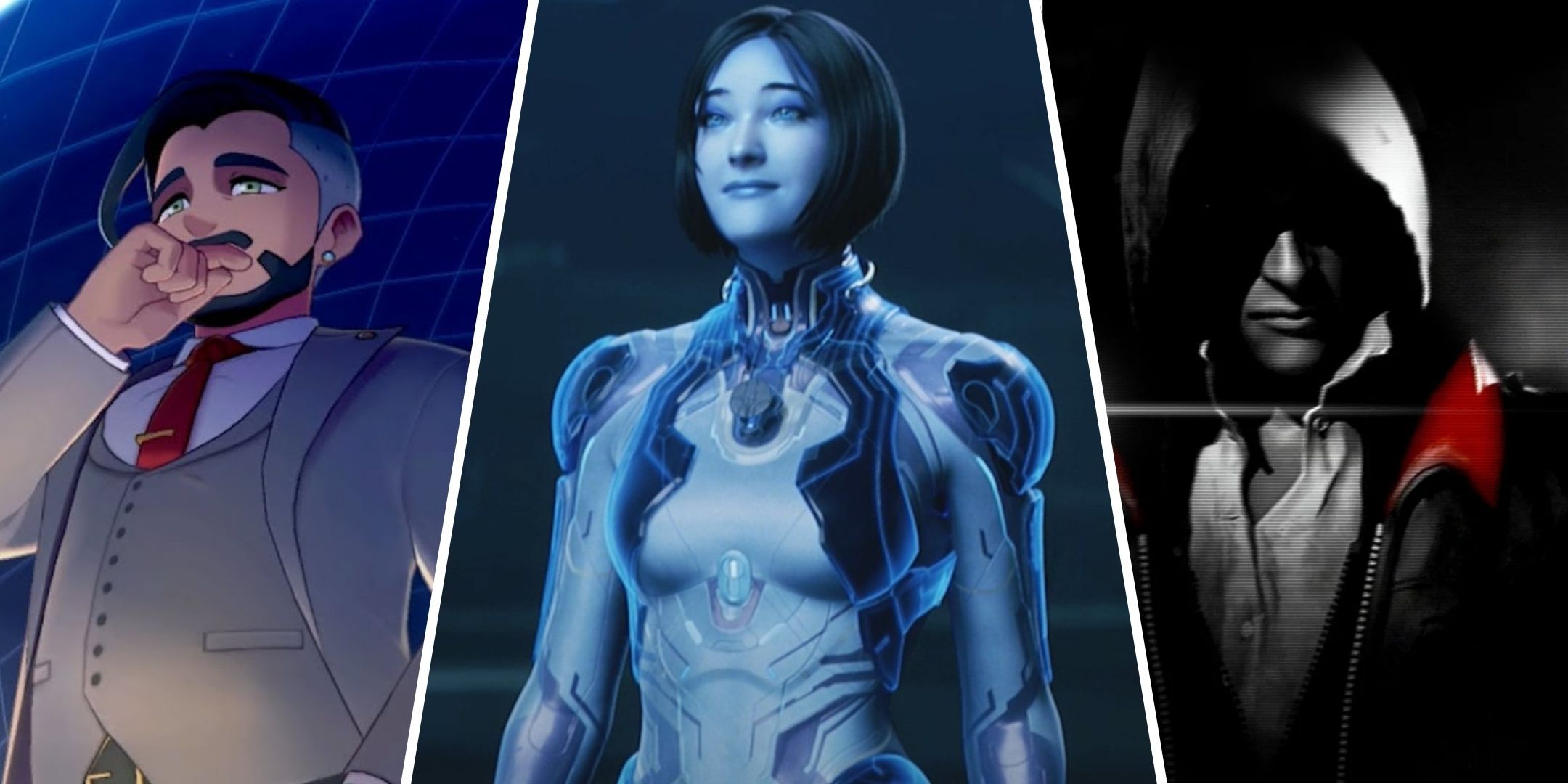 An image featuring Chairman Rose, Cortana and Alex Mercer, from left to right. 