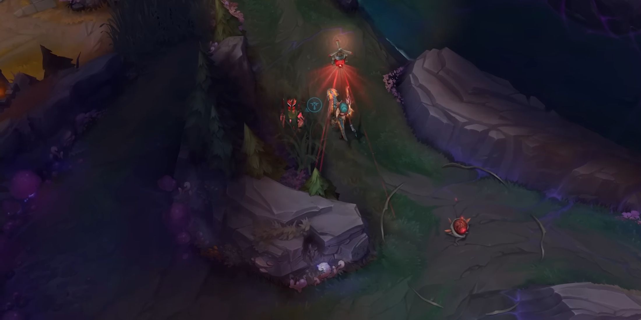 A Noxian ward placed in a jungle path, providing vision amidst the dark and overgrown terrain