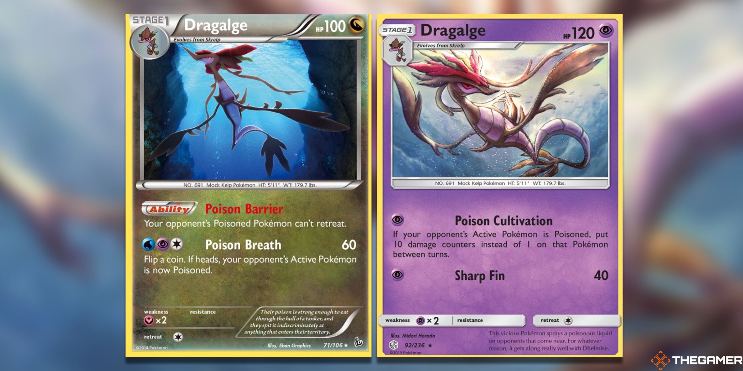 The Dragalge Rares from Flashfire and Cosmic Eclipse in the Pokemon TCG.