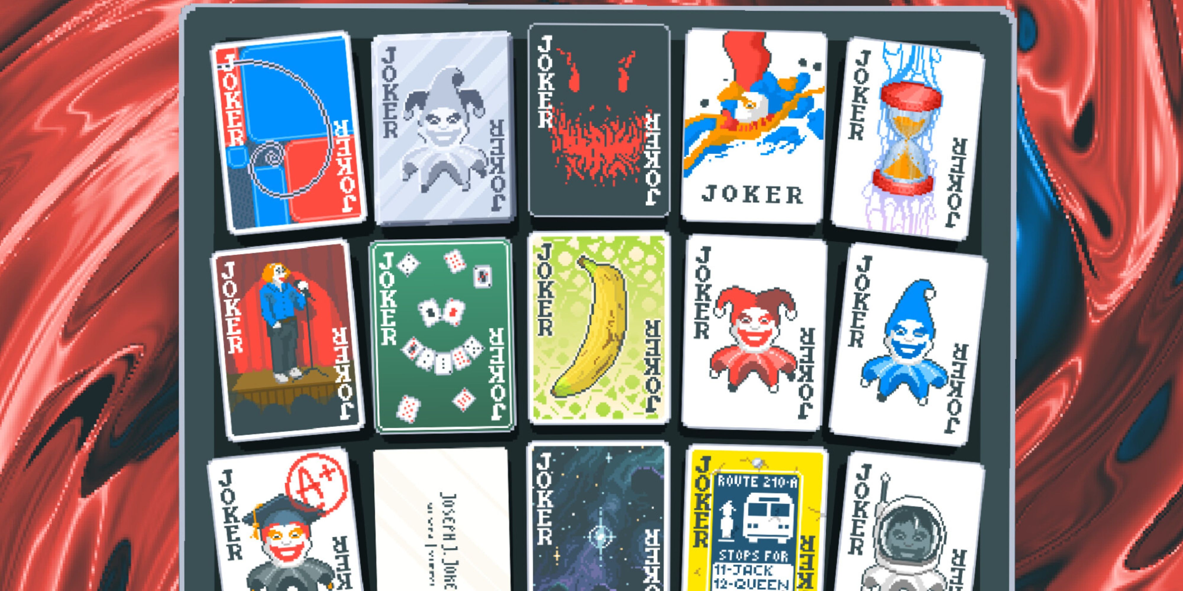 a selection of balatro's joker cards.