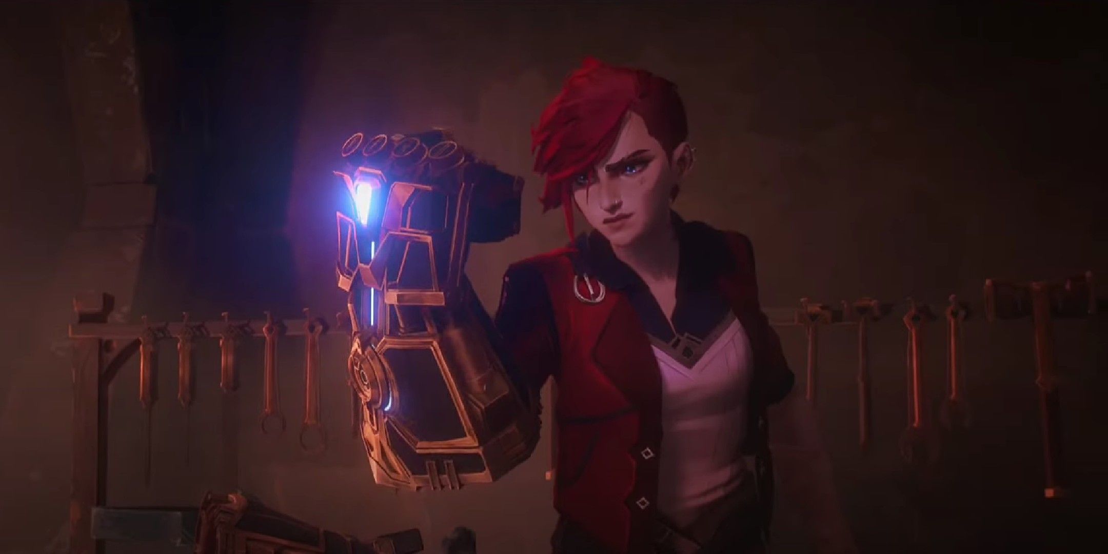 Vi wearing a big mechanical glove in Arcane.