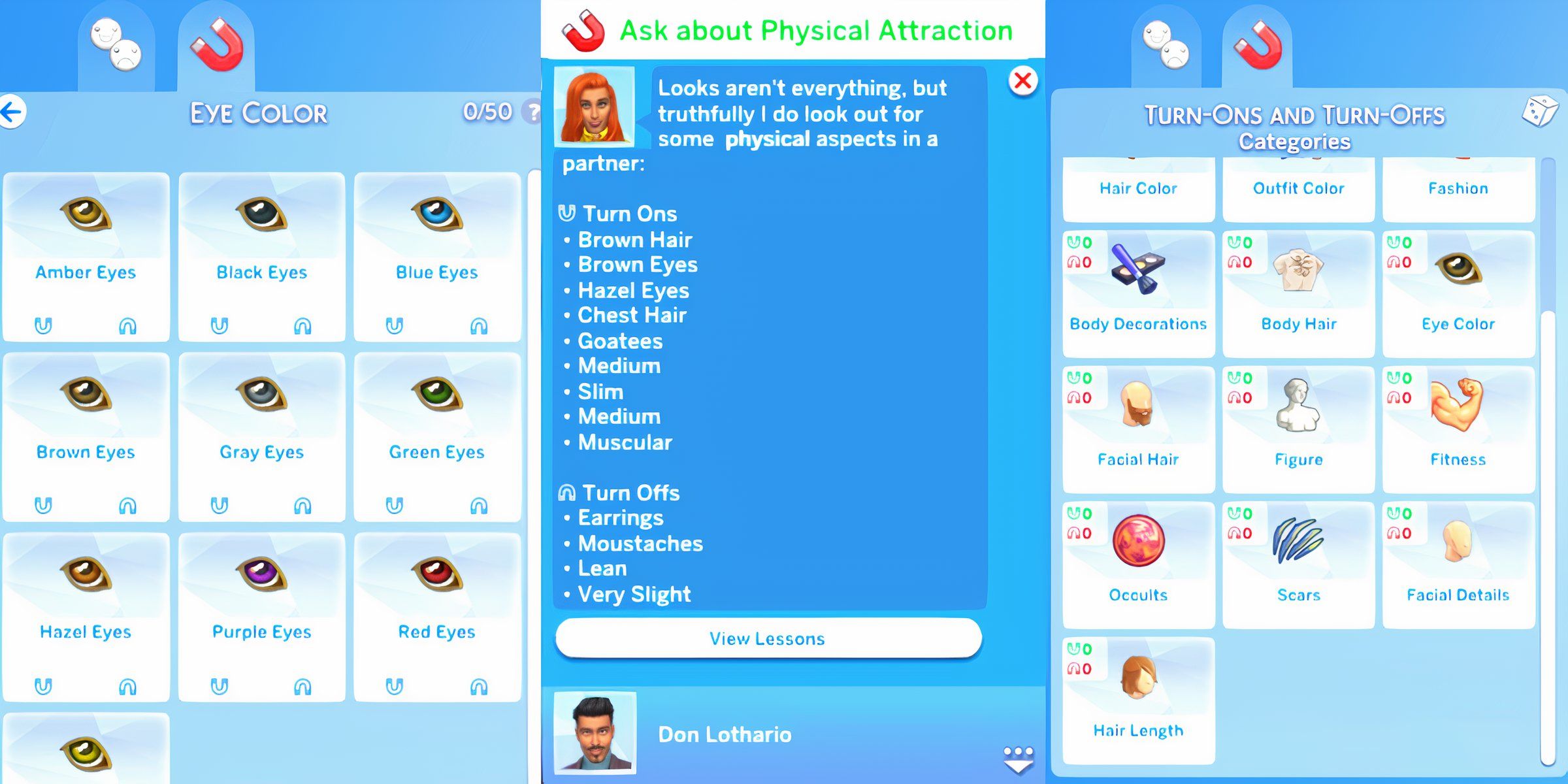 New turn-on and turn-off preferences from the Lovestruck Attraction Overhaul mod