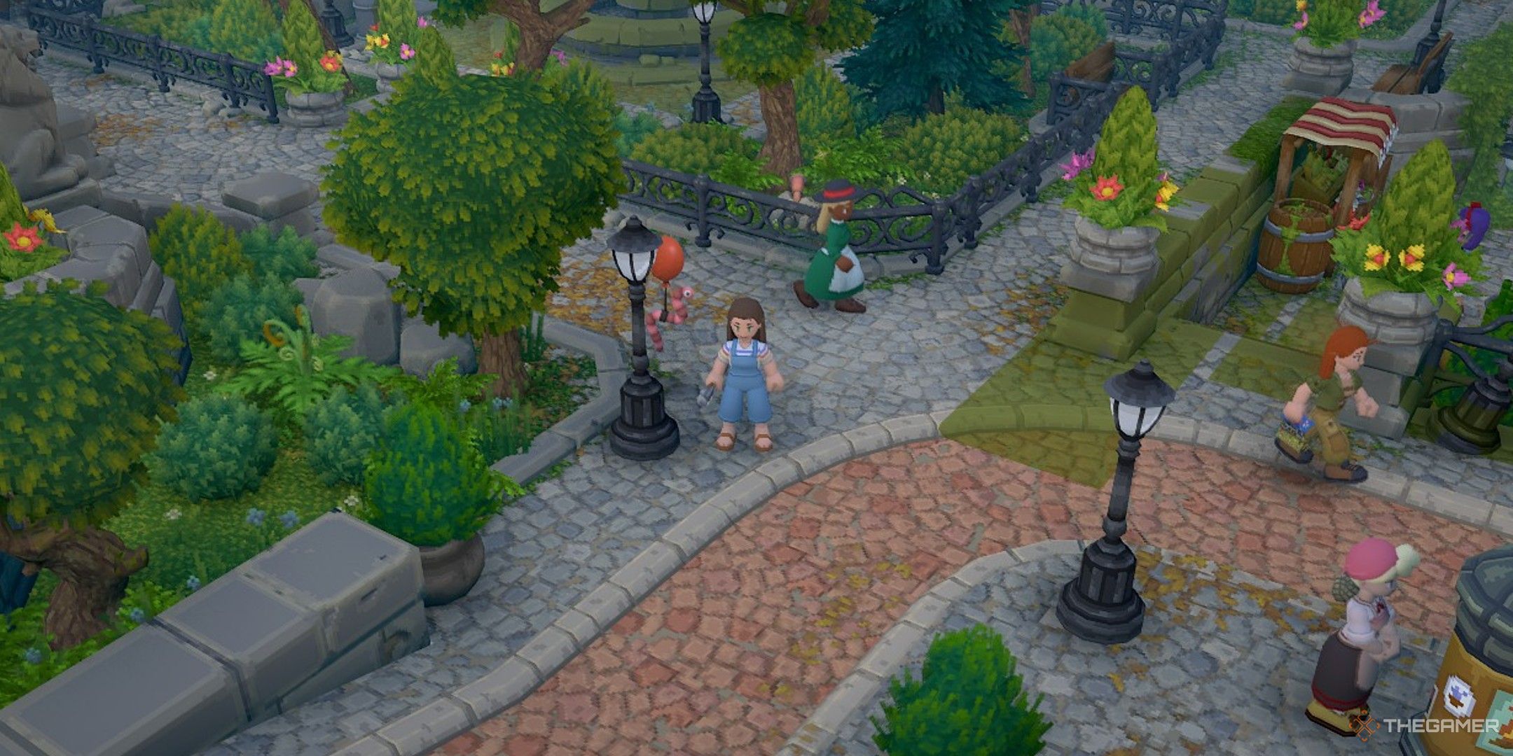 Player character and their Luma standing next to several intact lamp posts in Luma Island.