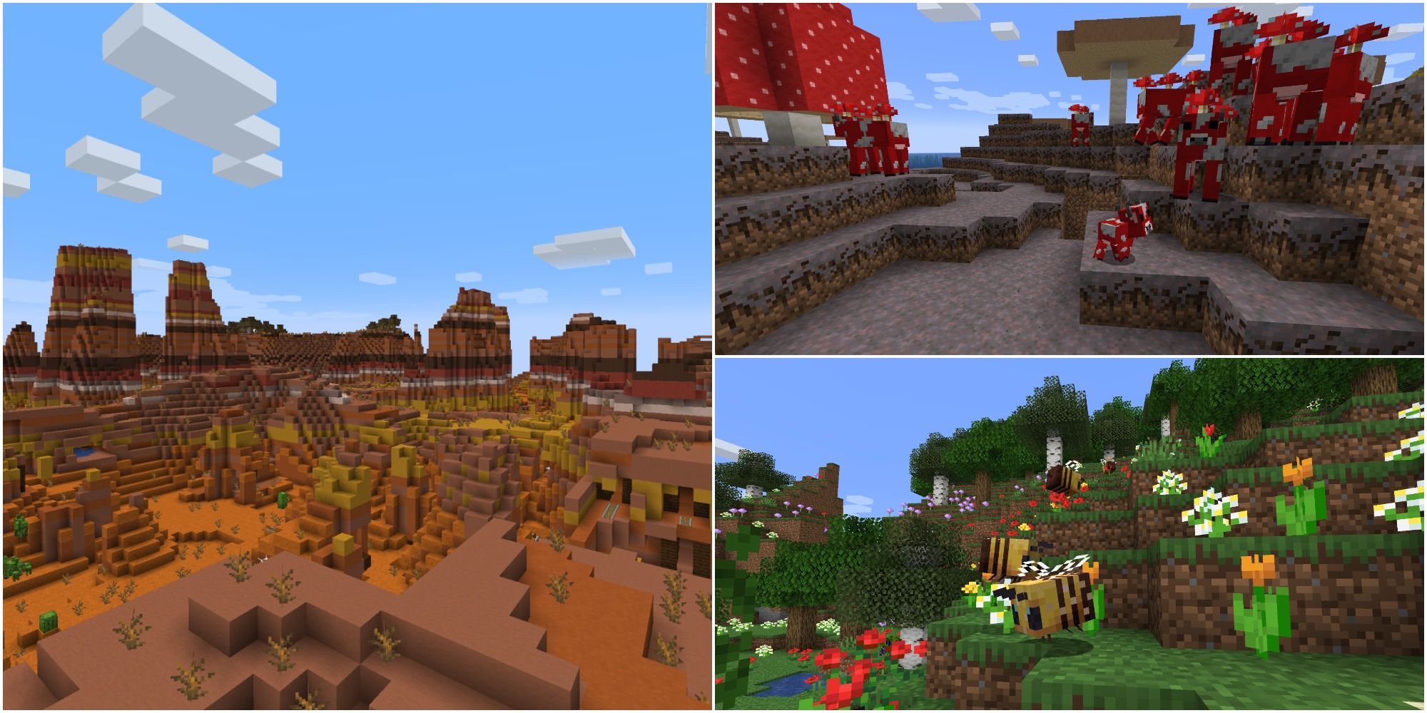 Minecraft Rarest Biomes Mushroom Fields Mooshrooms Eroded Badlands Flower Forest Bees