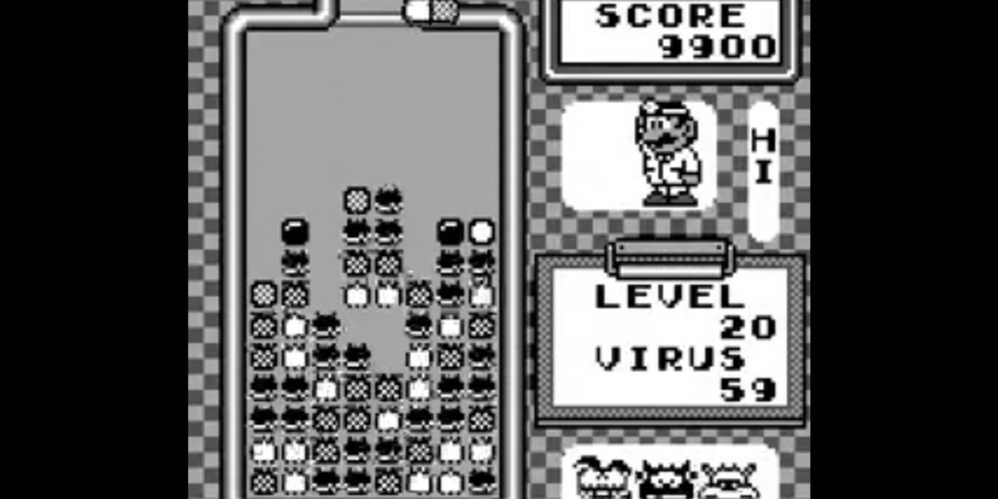 Dr. Mario throws a pill on the board in Dr. Mario.