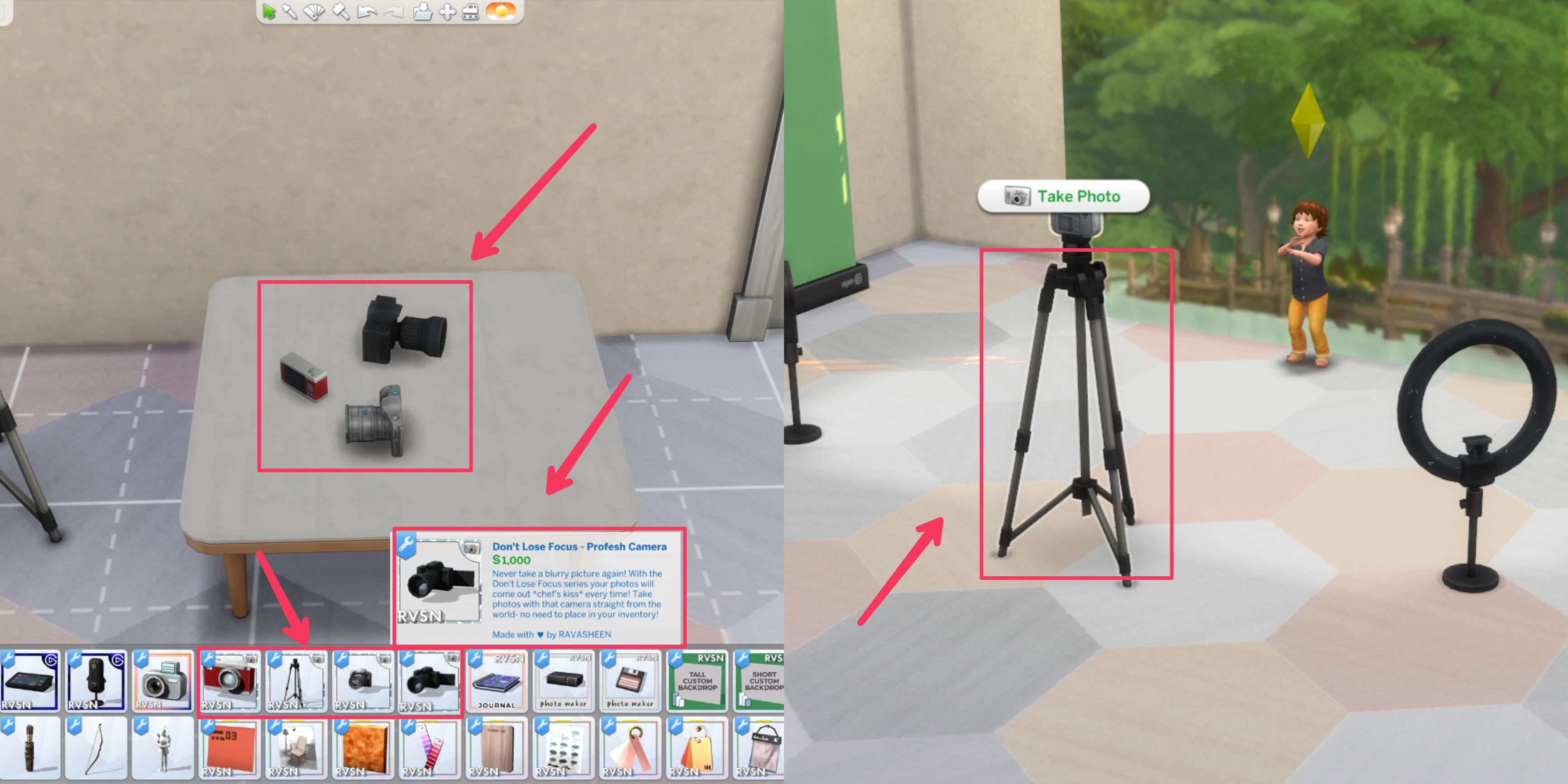 the three don't lose focus cameras and a tripod in the sims 4