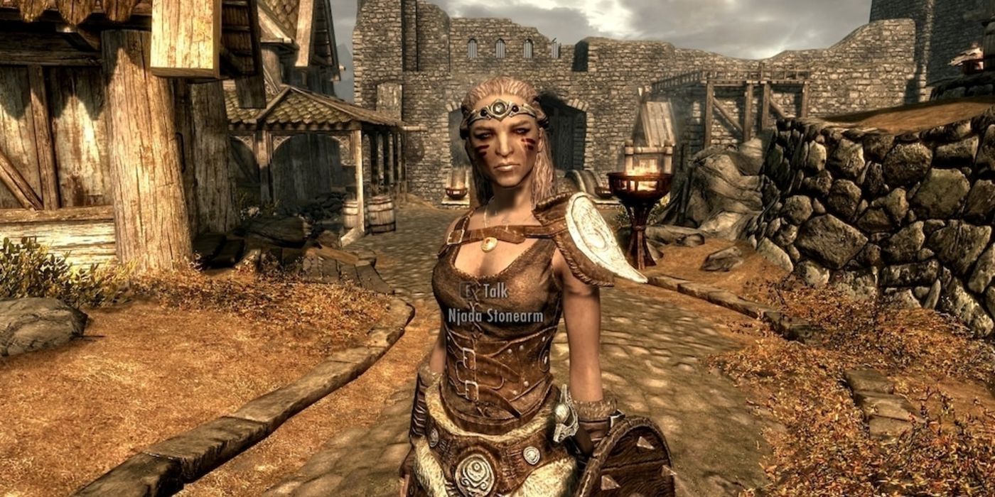 Skyrim Njada Stonearm without helmet in Whiterun