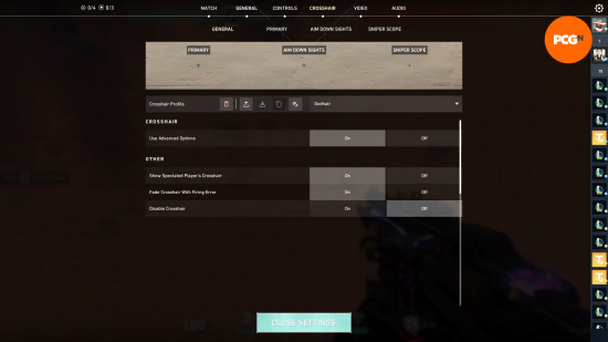 Valorant crosshair: view of a custom profile