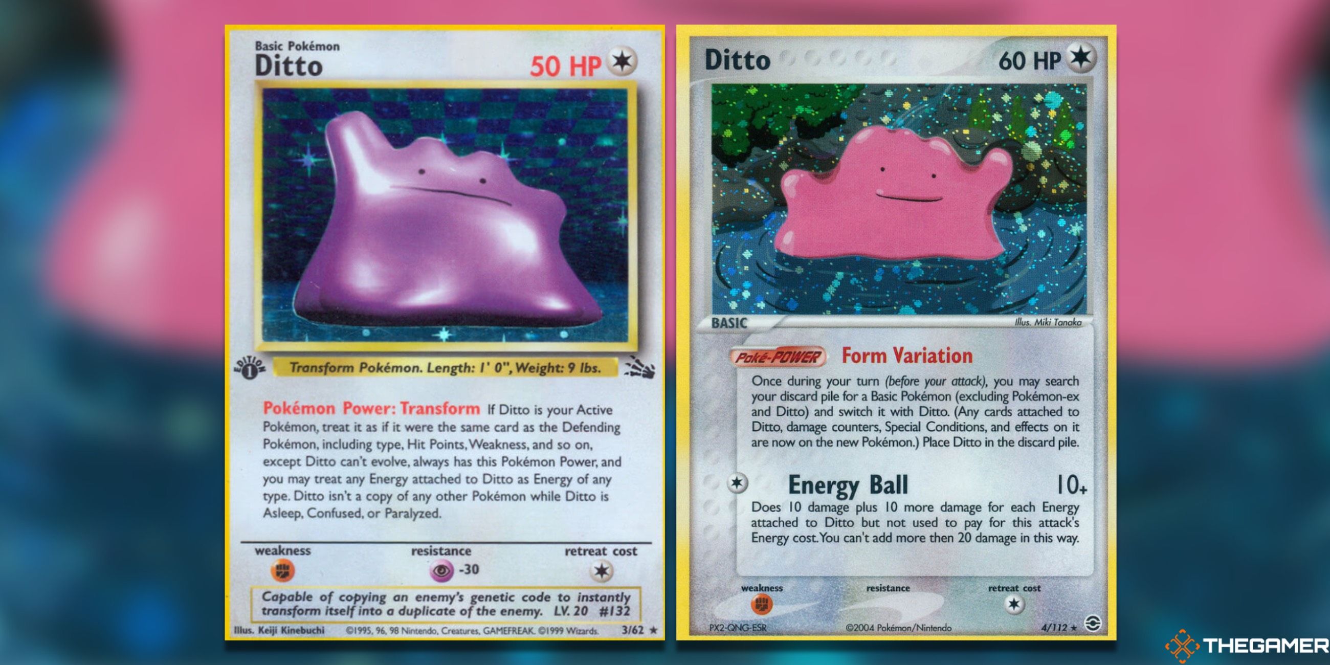 The Ditto Holos from Fossil and FireRed & LeafGreen in the Pokemon TCG.