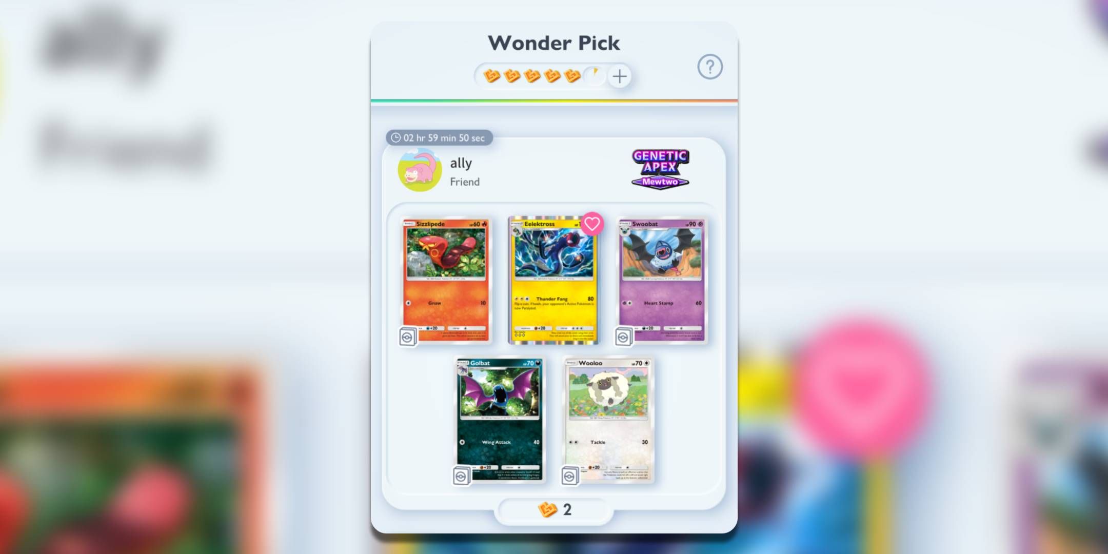 A card appears on a wishlist during a Wonder PIck in Pokemon Trading Card Game Pocket-1