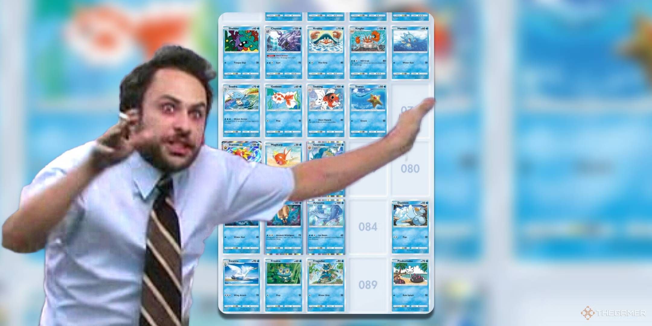 Always Sunny conspiracy guy pointing at Pokemon TCG Pocket water types