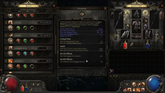 Path of Exile 2 Warrior class: a menu of a videogame showing the skills of a particular class.