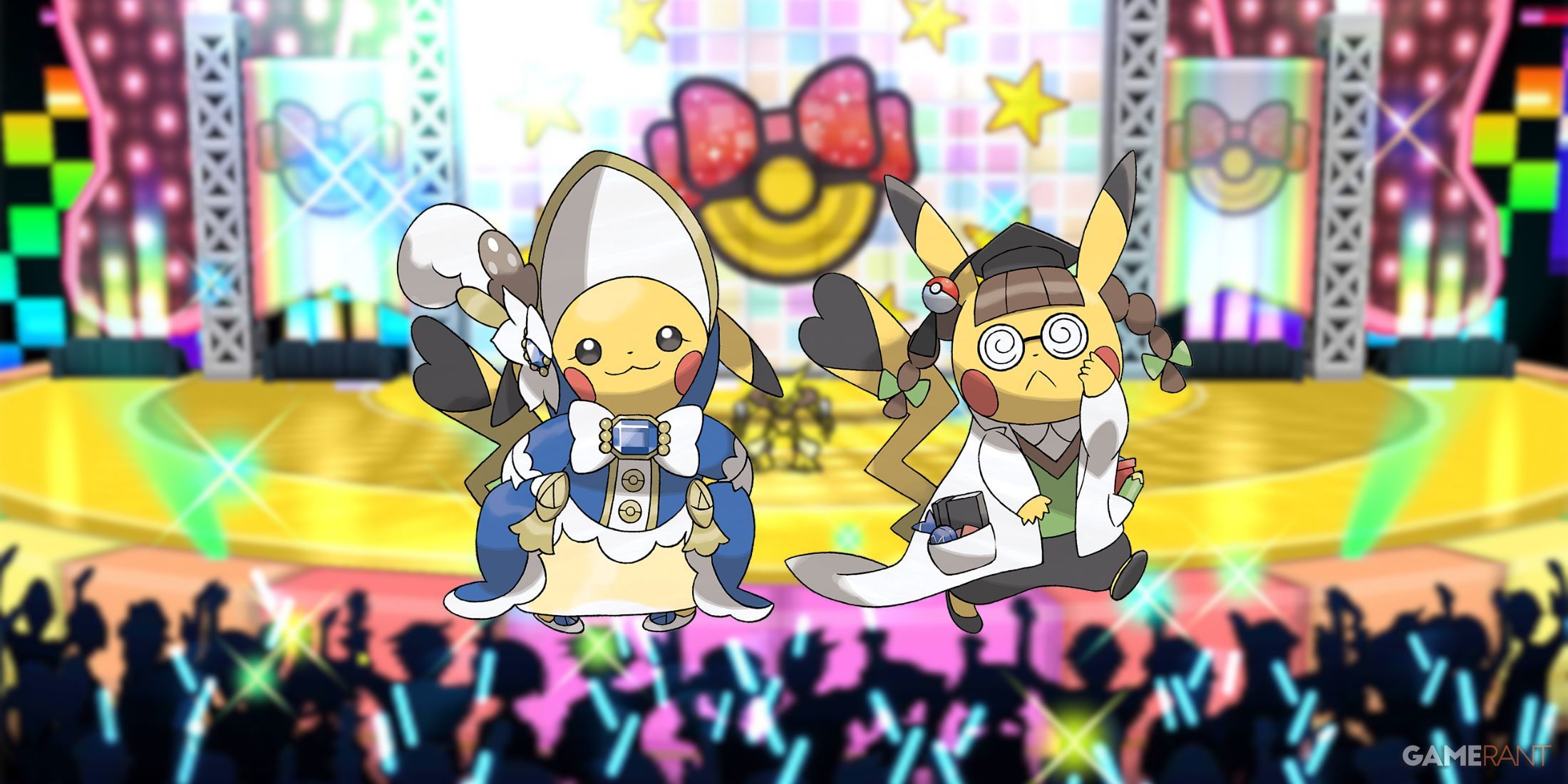 Contest Hall from Pokemon Omega Ruby and Alpha Sapphire blurred with Pikachu Belle and Pikachu Ph.D. edited on top