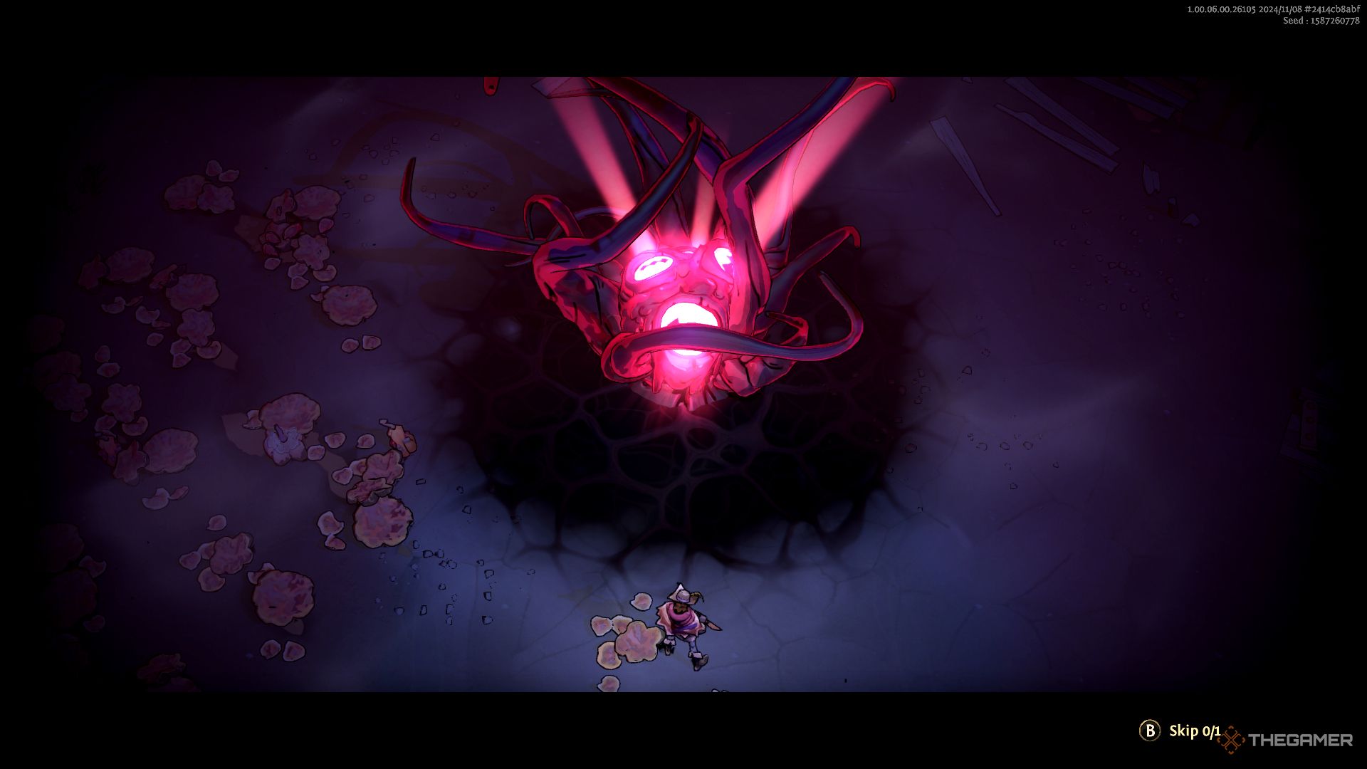 Ravenswatch screenshot of the Nightmare Tumor glowing pink.