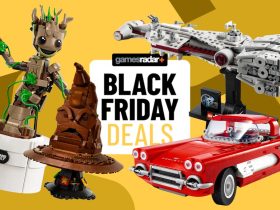 Lego sets on a yellow background with Black Friday deals badge