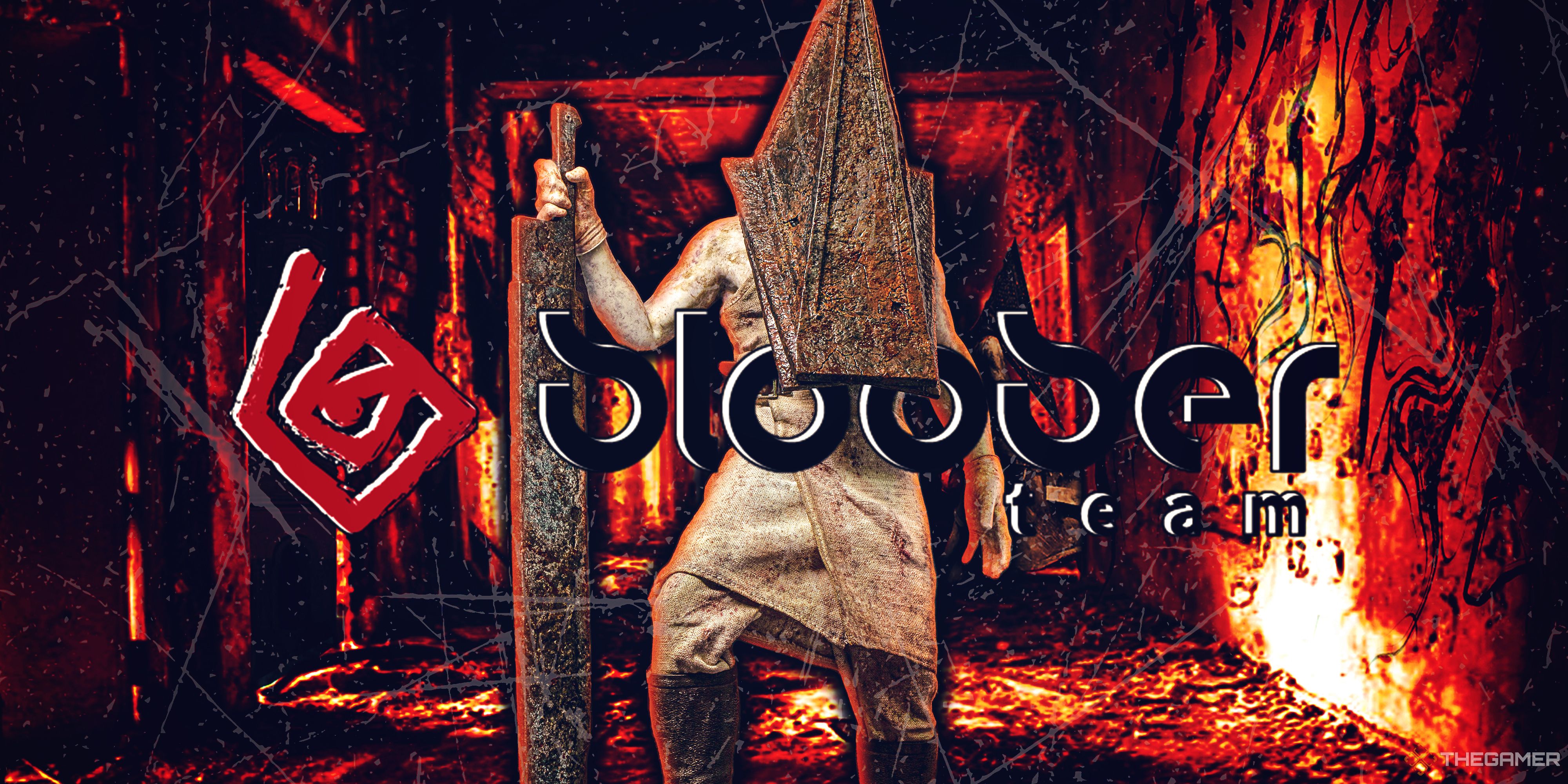 Pyramid Head from Silent Hill 2 in a scary hallway with the Bloober Team logo in the foreground.