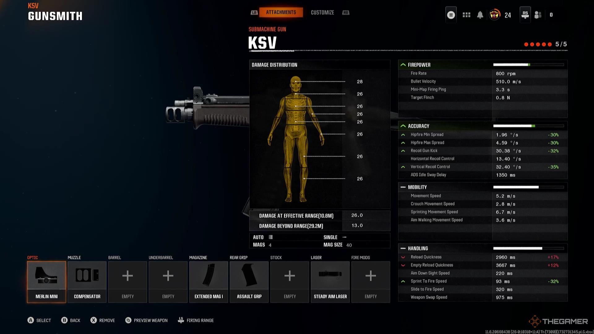 The default stats for the KSV in Call of Duty: Black Ops 6.