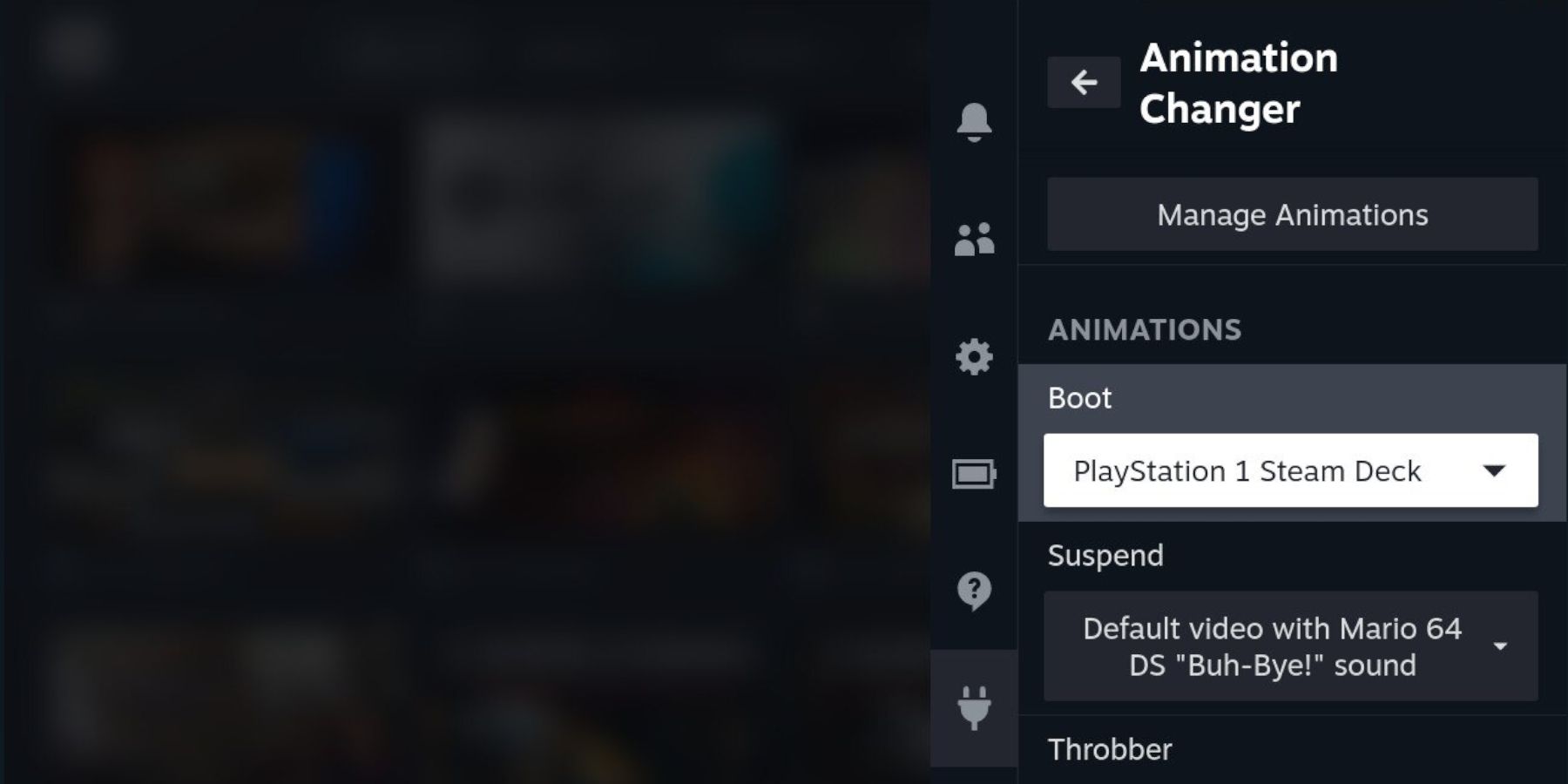 Steam Deck Animation Changer dropdowns 