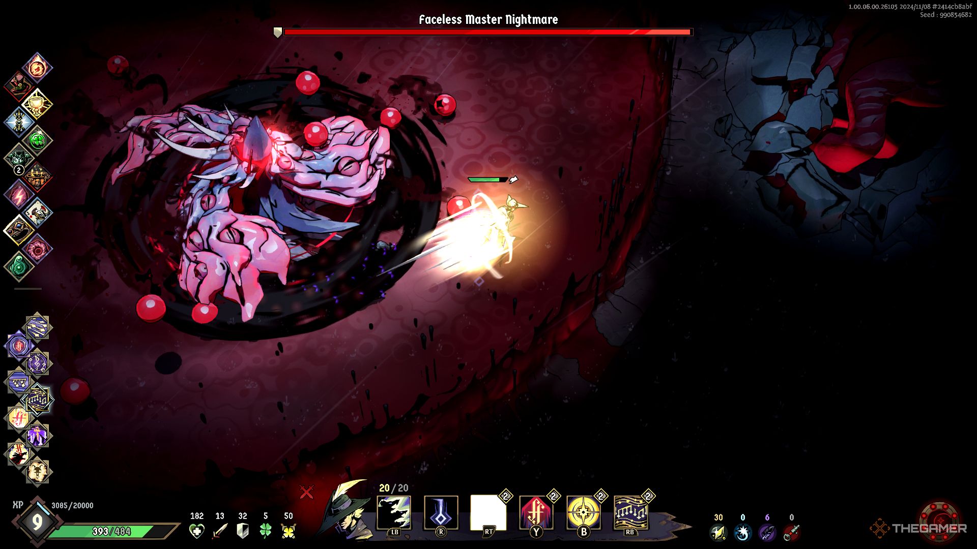 Ravenswatch screenshot of Faceless Master Nightmare spinning at player.