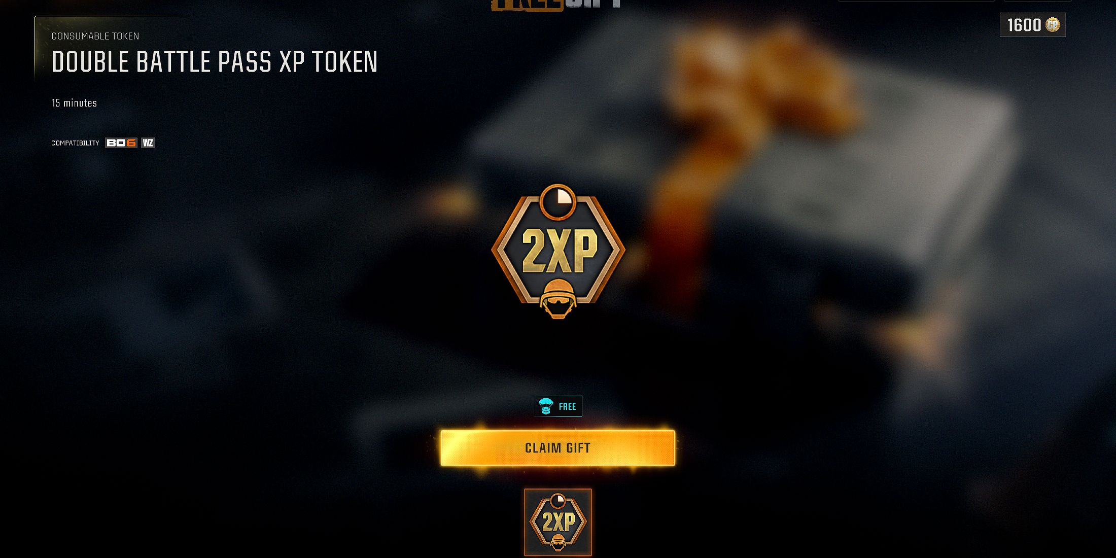 Screenshot showcasing how to get Double XP Tokens as Free Gifts from the Store in Black Ops 6 