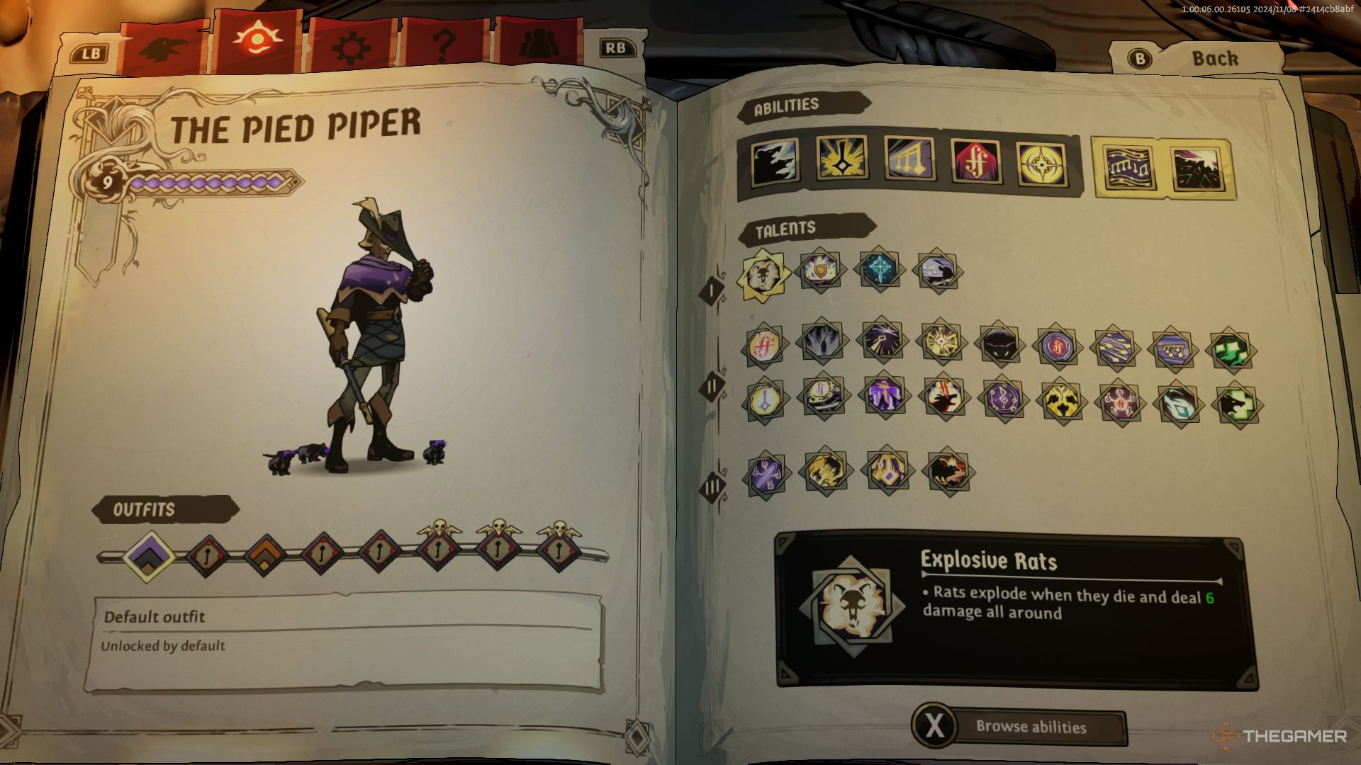 Ravenswatch screenshot of The Pied Piper character page.