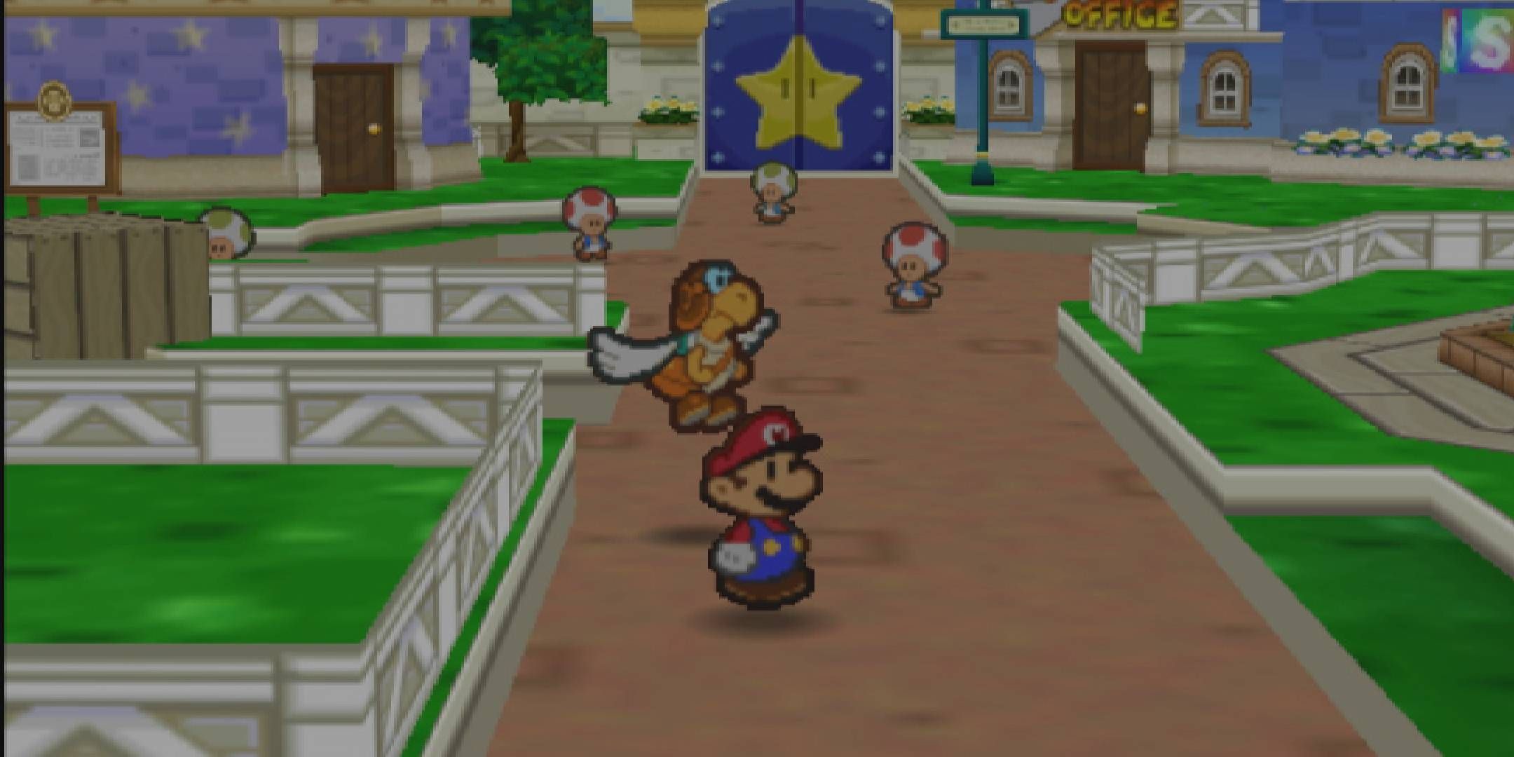 Mario from Paper Mario hanging out with Parakarry.